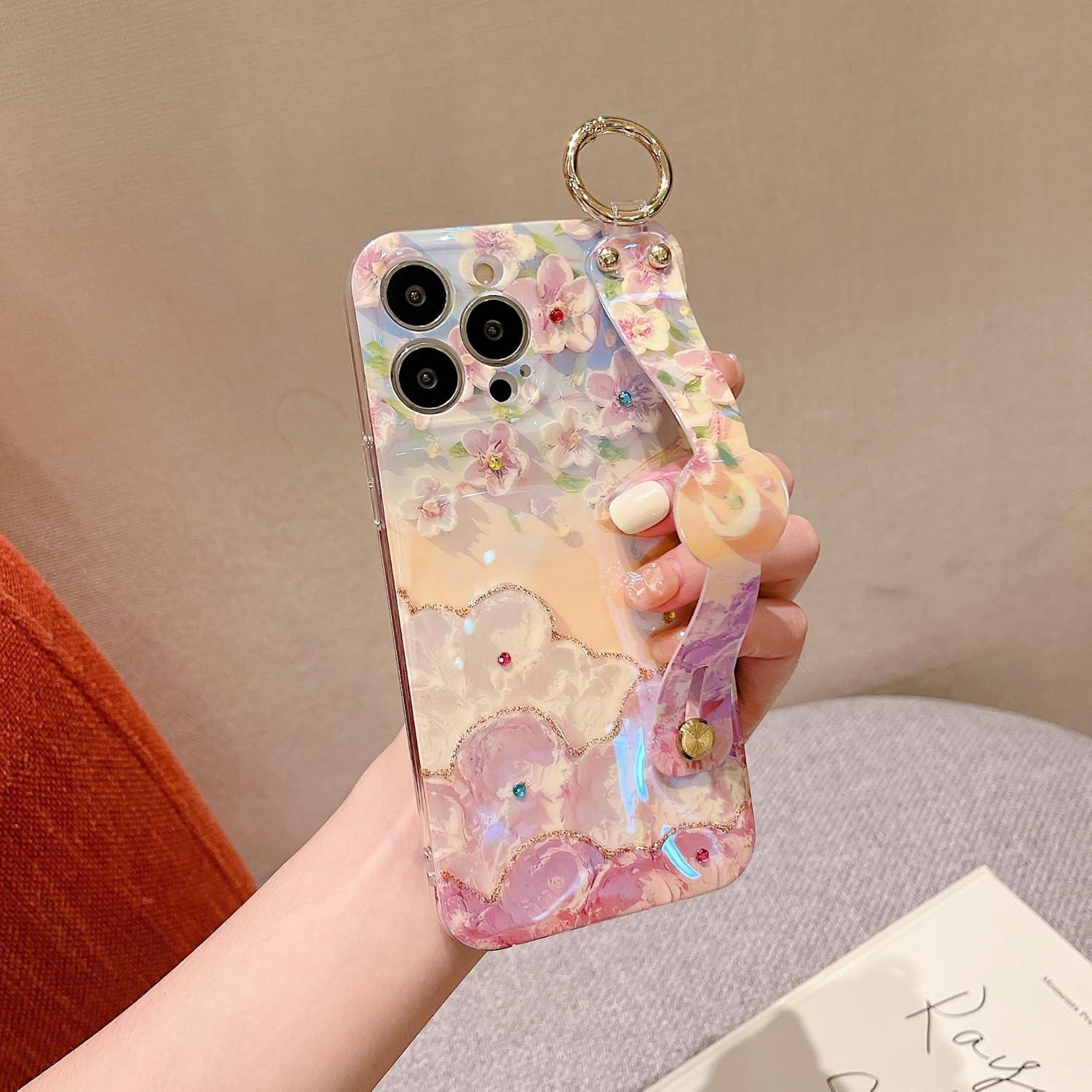 Funda de Lujo TPU Rosa para iPhone 16 Pro Max con Pulsera