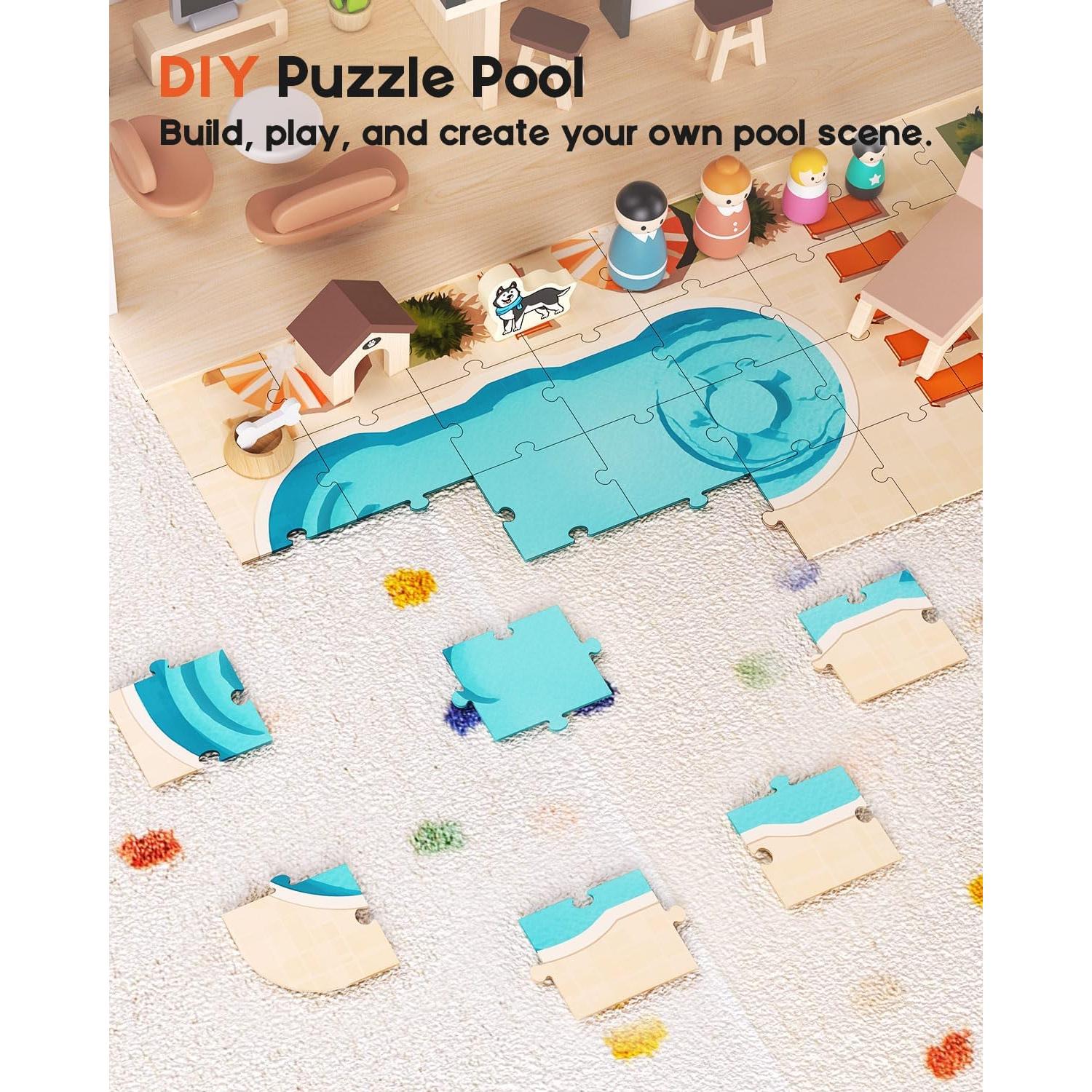 Casa de Muñecas de Madera BIERUM con 49 Accesorios - Negro