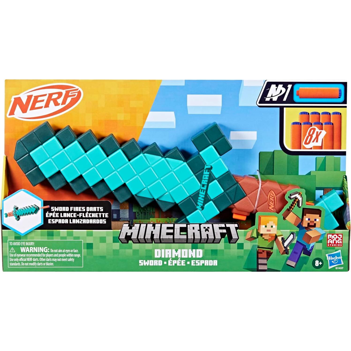 Espada Nerf Minecraft Diamante Blaster 2 en 1 con 8 Dardos