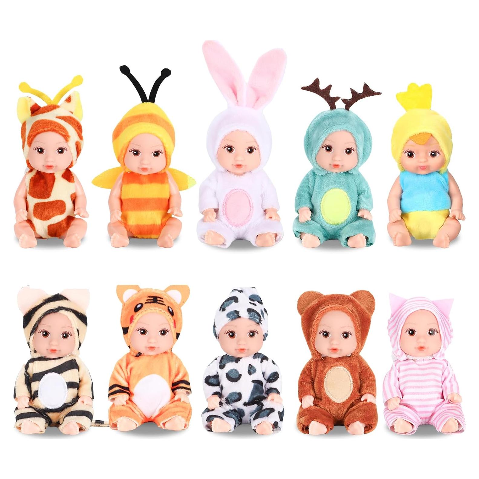 10 Mini Muñecas Bebé 10 cm con Ropa de Animales MXSYSHYJ