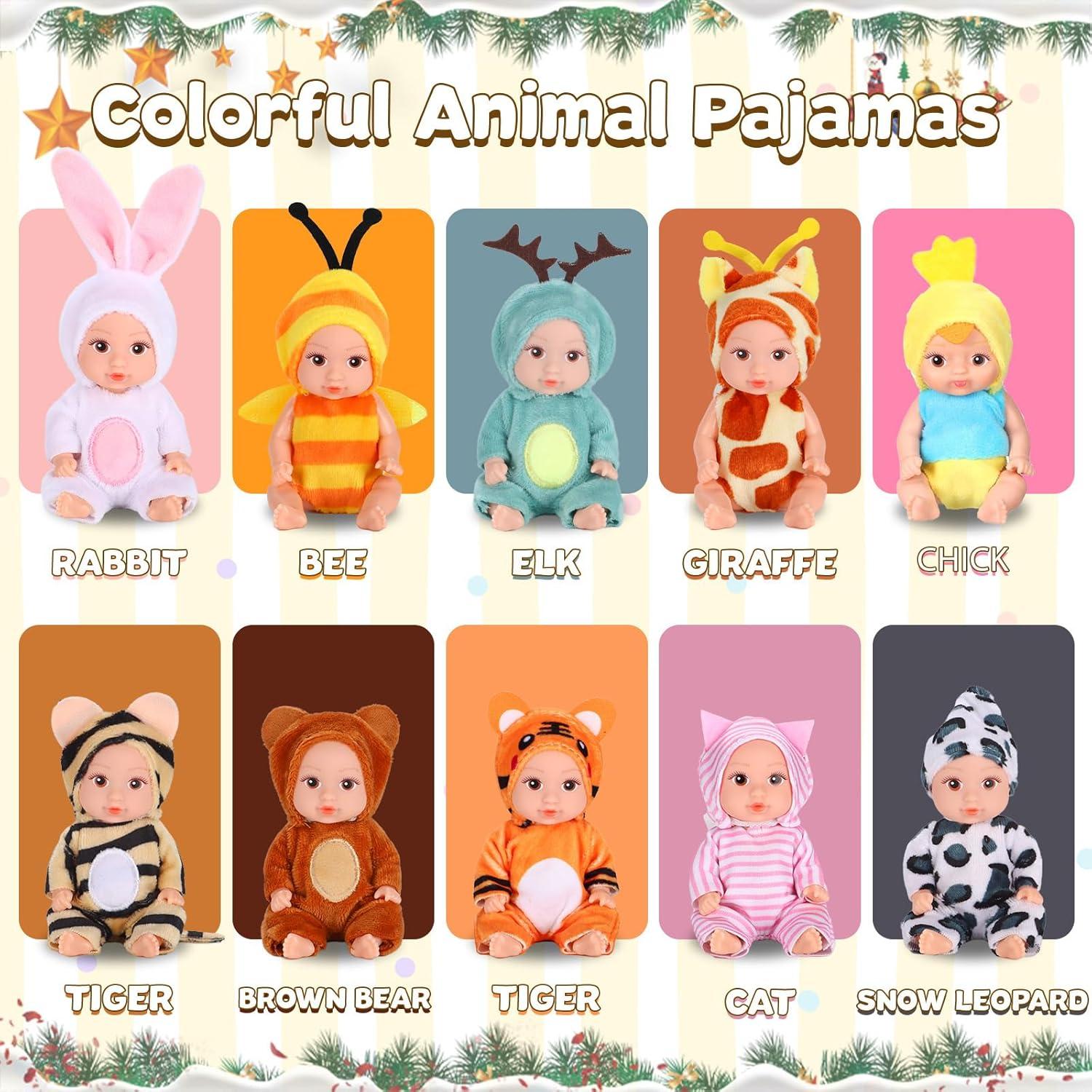 10 Mini Muñecas Bebé 10 cm con Ropa de Animales MXSYSHYJ