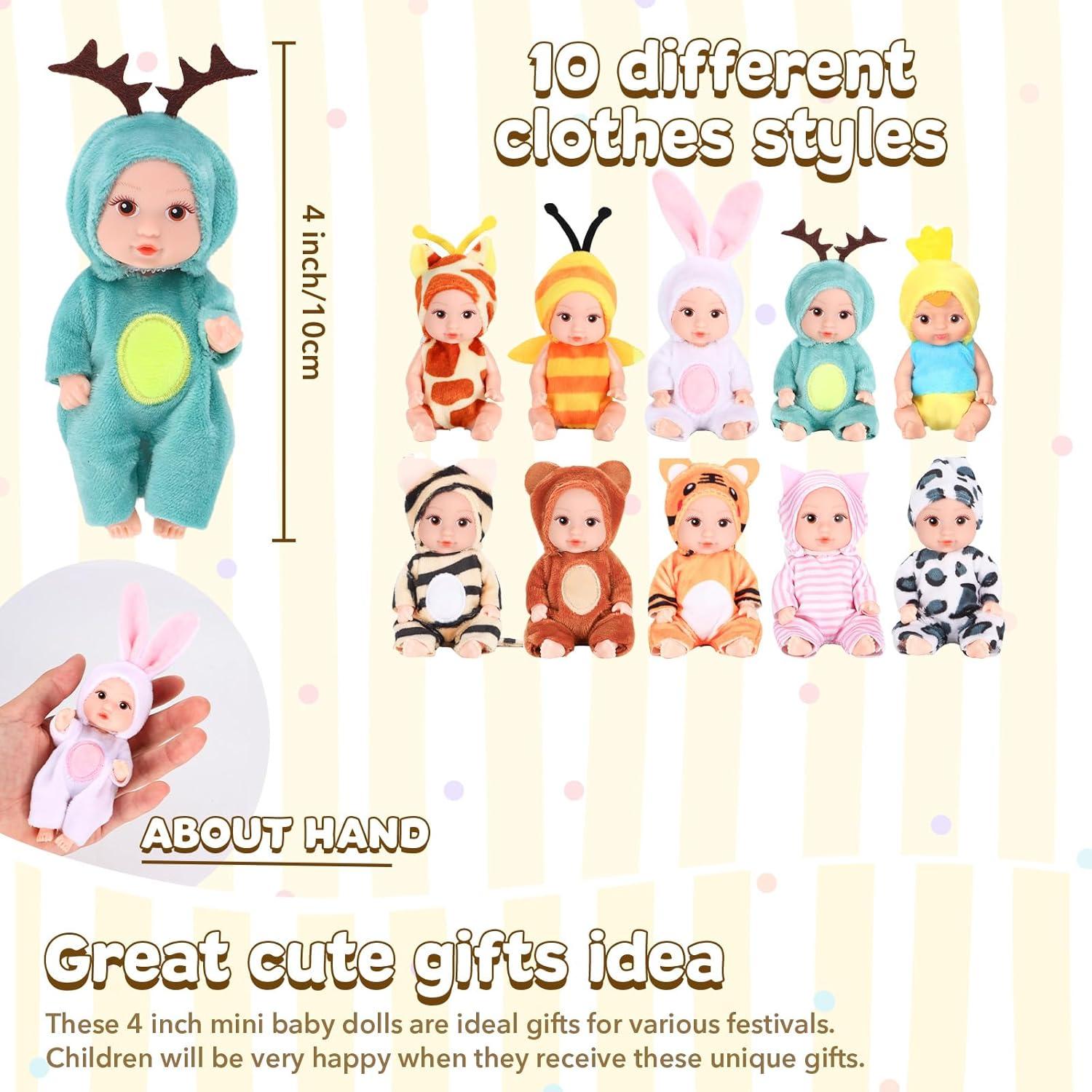 10 Mini Muñecas Bebé 10 cm con Ropa de Animales MXSYSHYJ