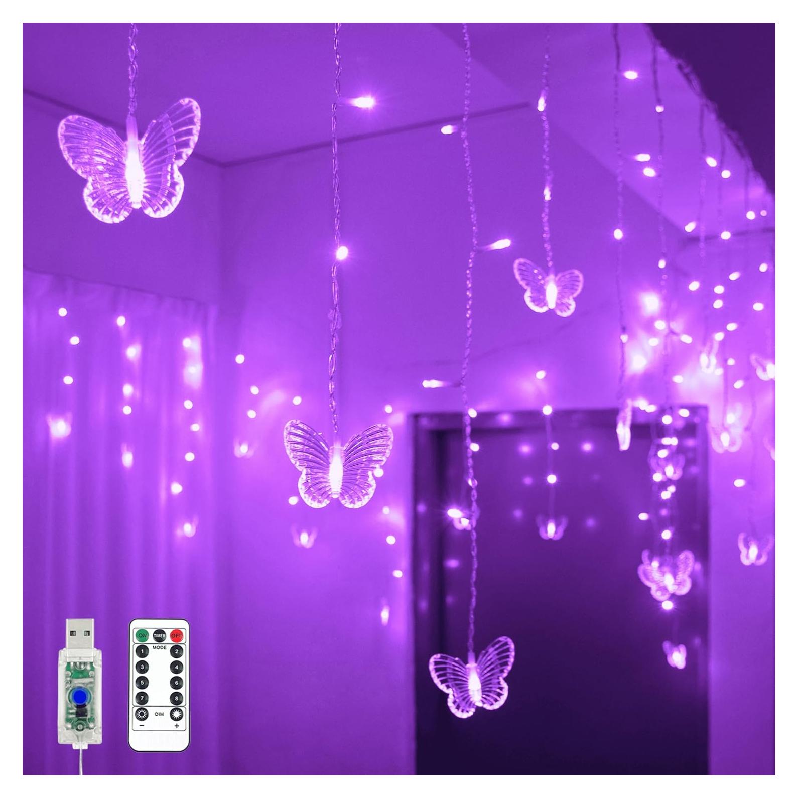 Luces de Cortina LED YOLIGHT 4m 96 LED Mariposa Púrpura