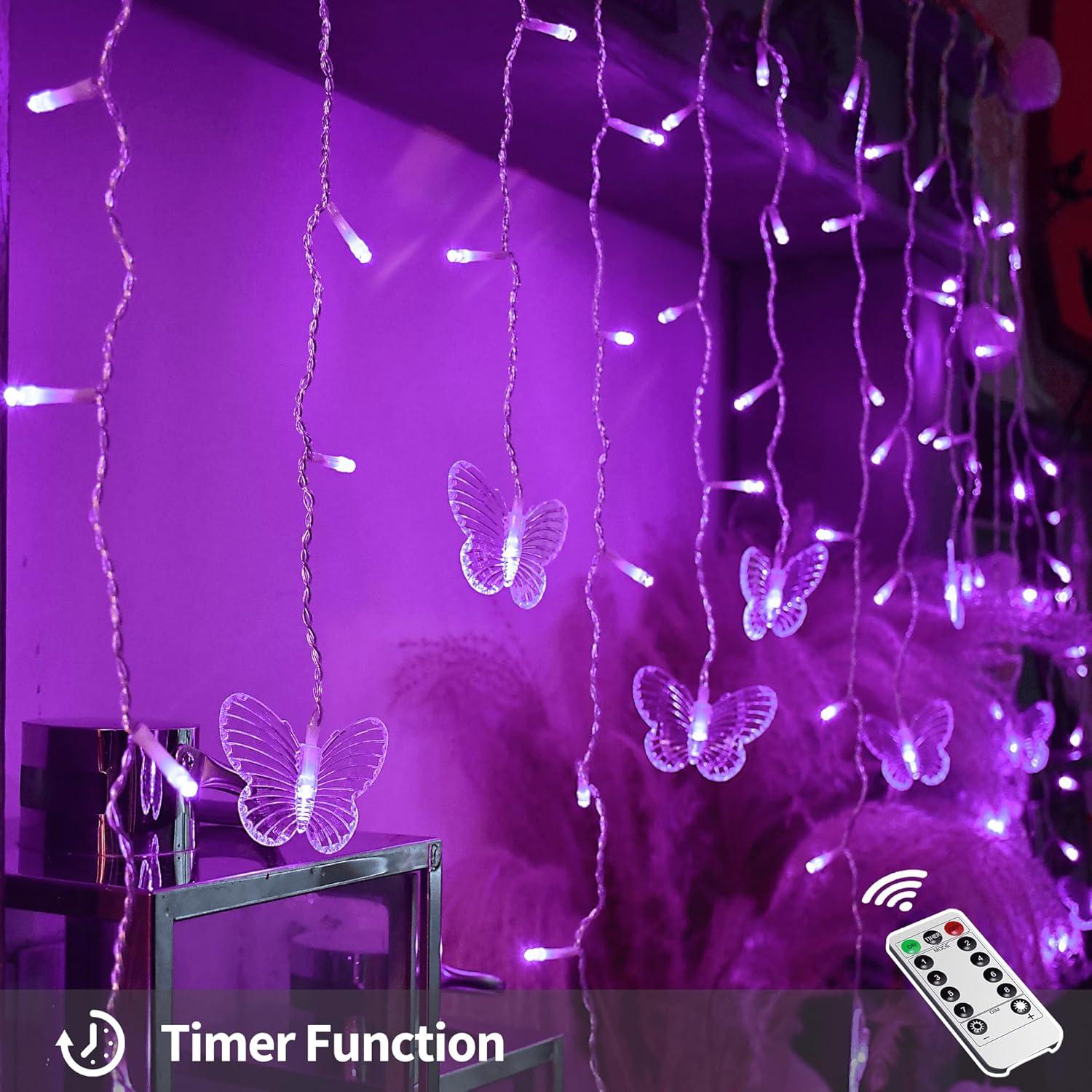 Luces de Cortina LED YOLIGHT 4m 96 LED Mariposa Púrpura
