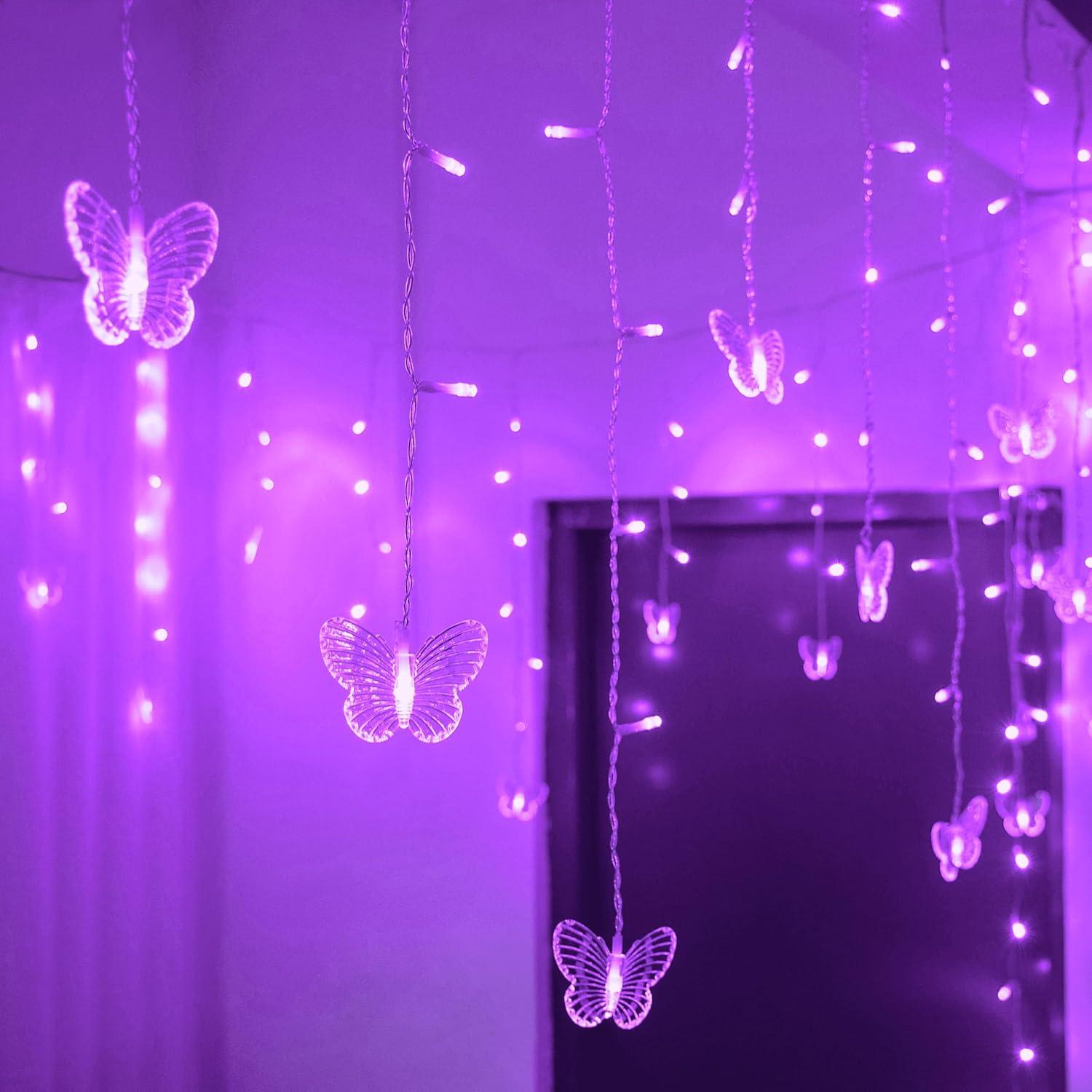 Luces de Cortina LED YOLIGHT 4m 96 LED Mariposa Púrpura