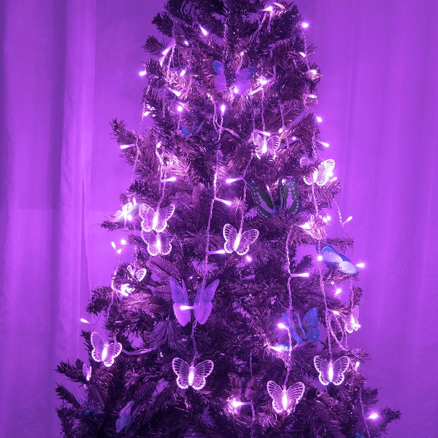 Luces de Cortina LED YOLIGHT 4m 96 LED Mariposa Púrpura