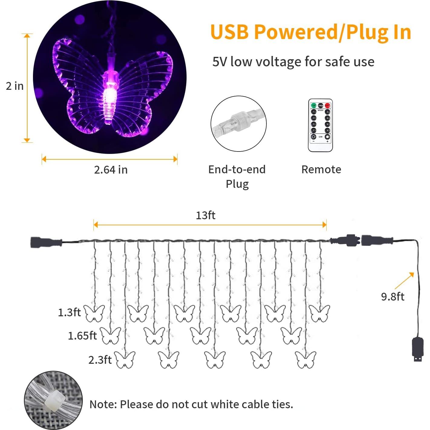 Luces de Cortina LED YOLIGHT 4m 96 LED Mariposa Púrpura
