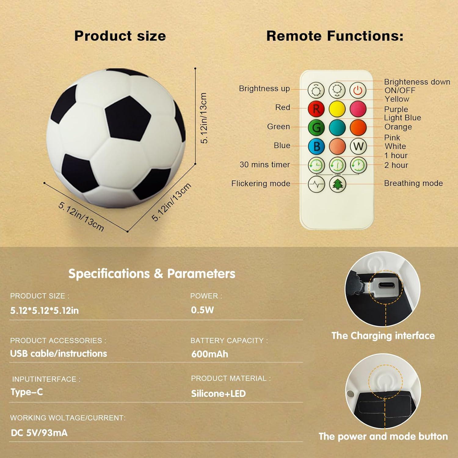 Luz Nocturna de Silicona Fútbol CY-25-02 13 cm Recargable
