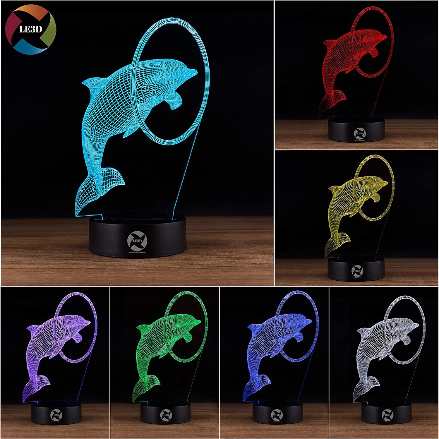 Luz Nocturna LED 3D LE3D Delfín de Circo - 7 Colores