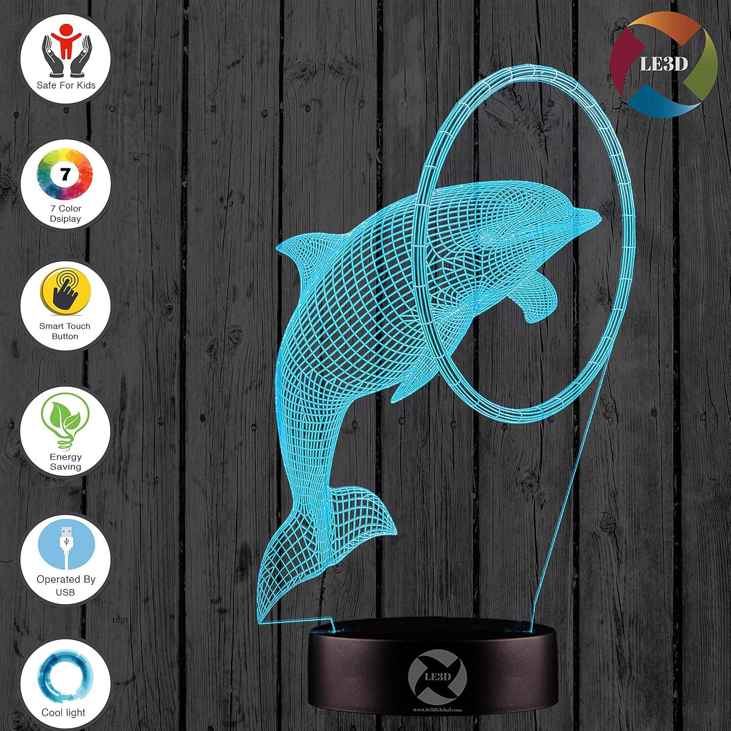 Luz Nocturna LED 3D LE3D Delfín de Circo - 7 Colores