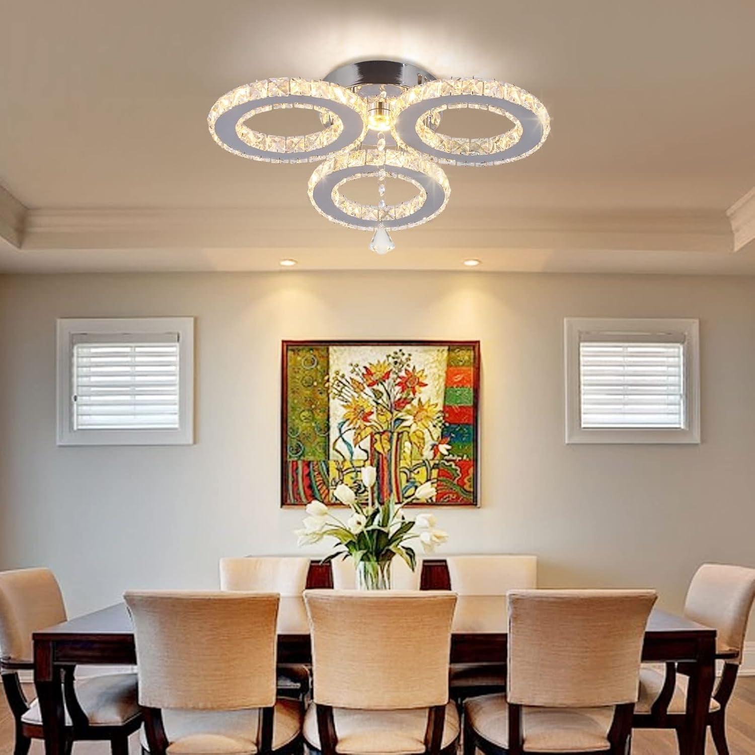 Luz de Techo LED Araña de Cristal BESTDIXUN 33x8.9cm Blanco Cálido