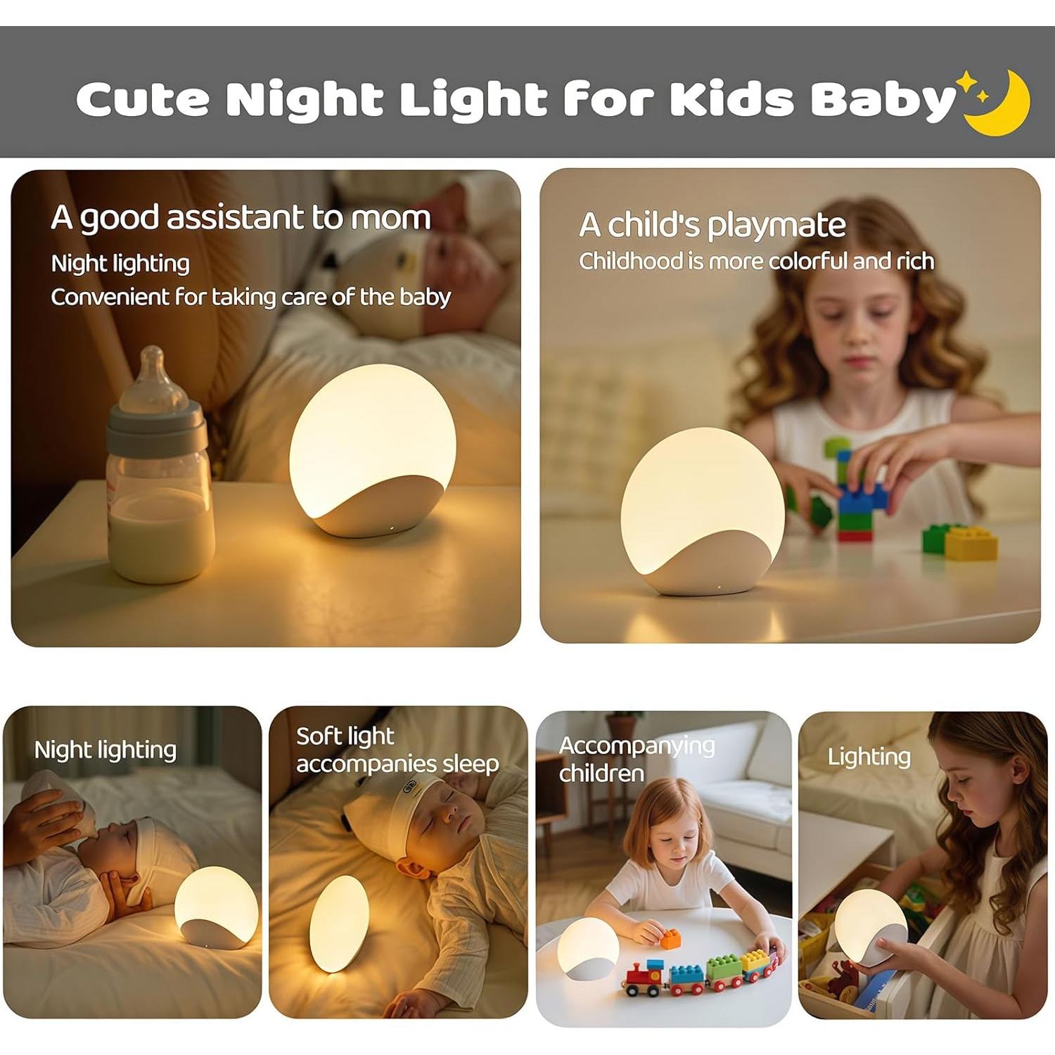 Luz Nocturna IYT para Bebés, Lámpara Táctil 7 Colores, 2000mAh