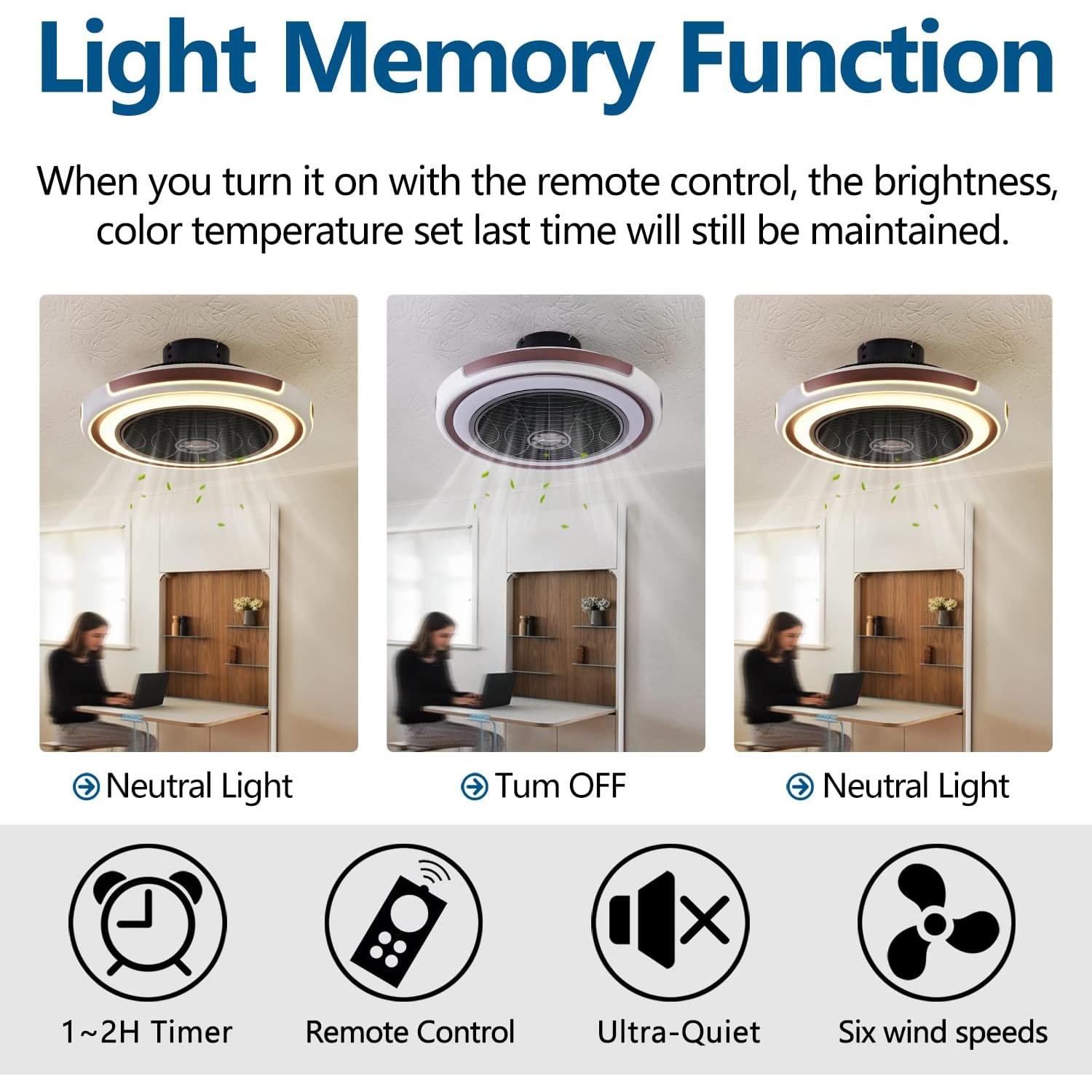 Ventilador de Techo HuixuTe 53 cm con Luz LED y Control Remoto