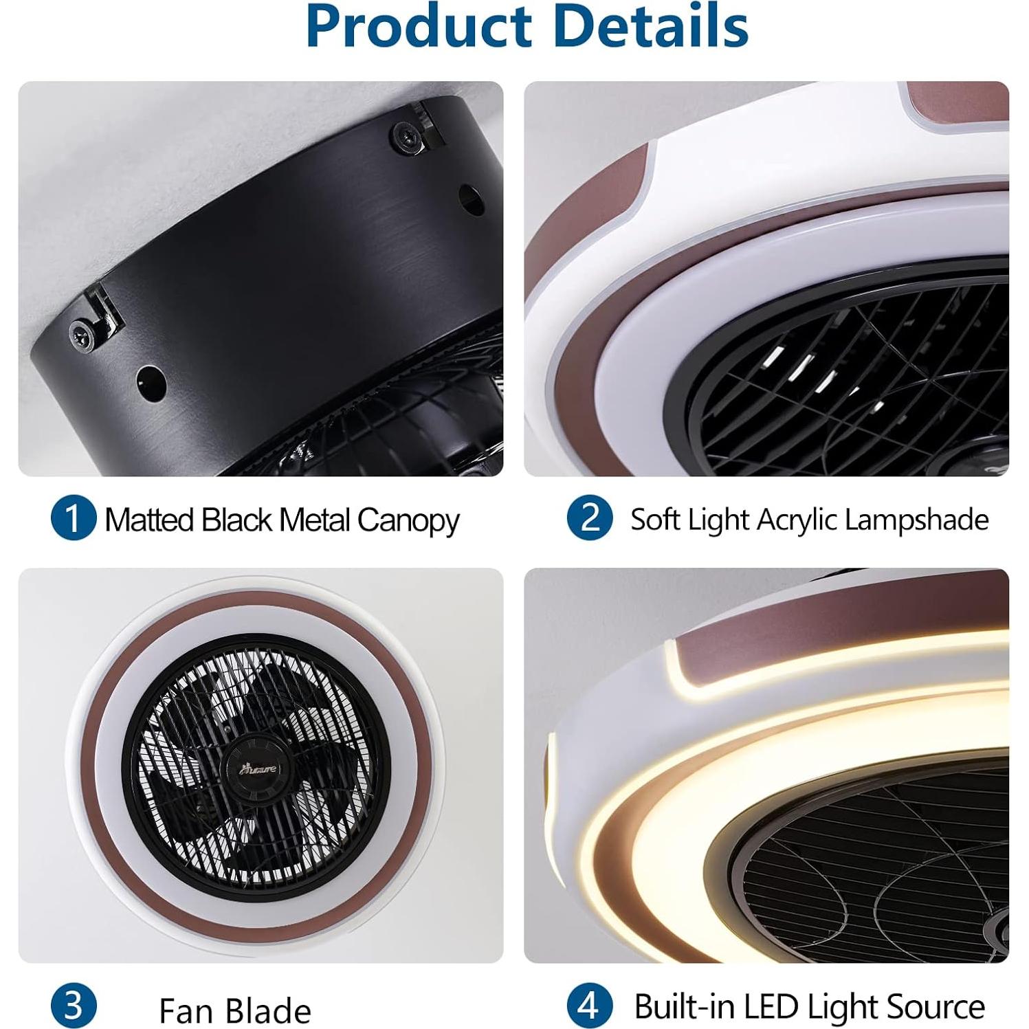 Ventilador de Techo HuixuTe 53 cm con Luz LED y Control Remoto