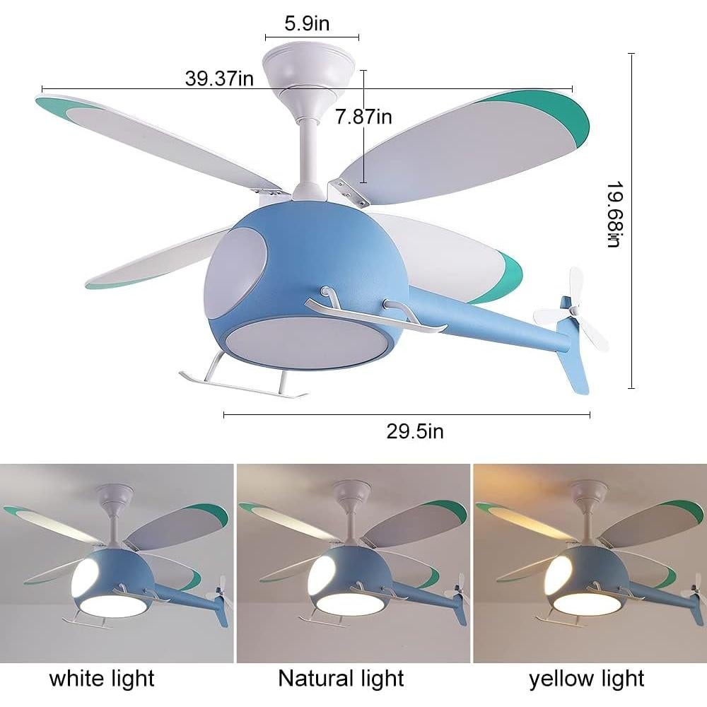 Ventilador de Techo Infantil OUSAITE Helicóptero 106.68 cm Azul