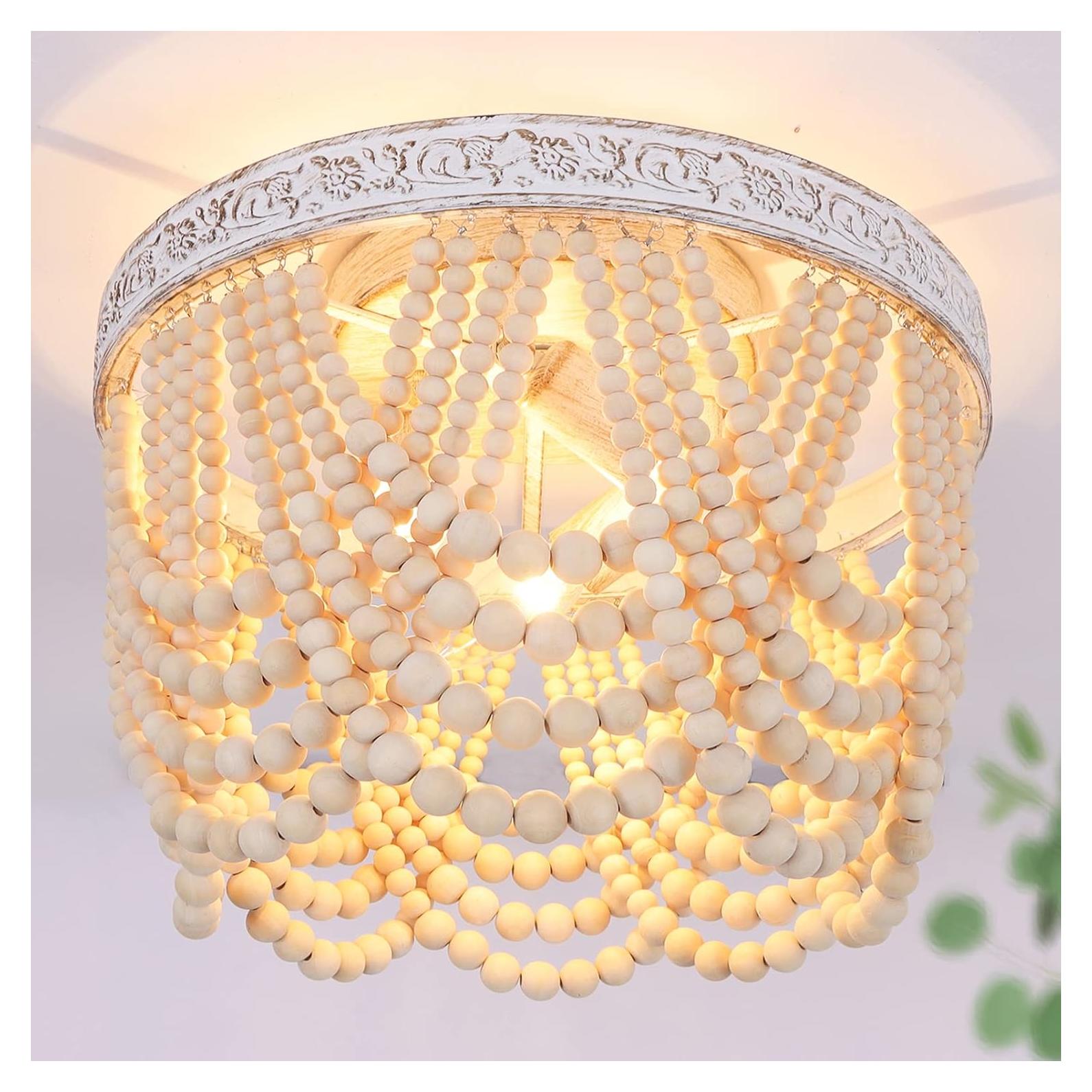 Luz de Techo Capslpad de Perlas de Madera 3 Luces 32.5 cm