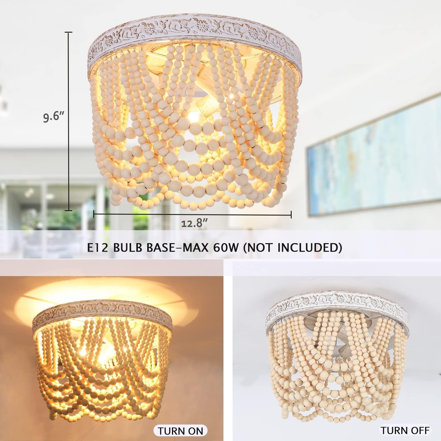 Luz de Techo Capslpad de Perlas de Madera 3 Luces 32.5 cm