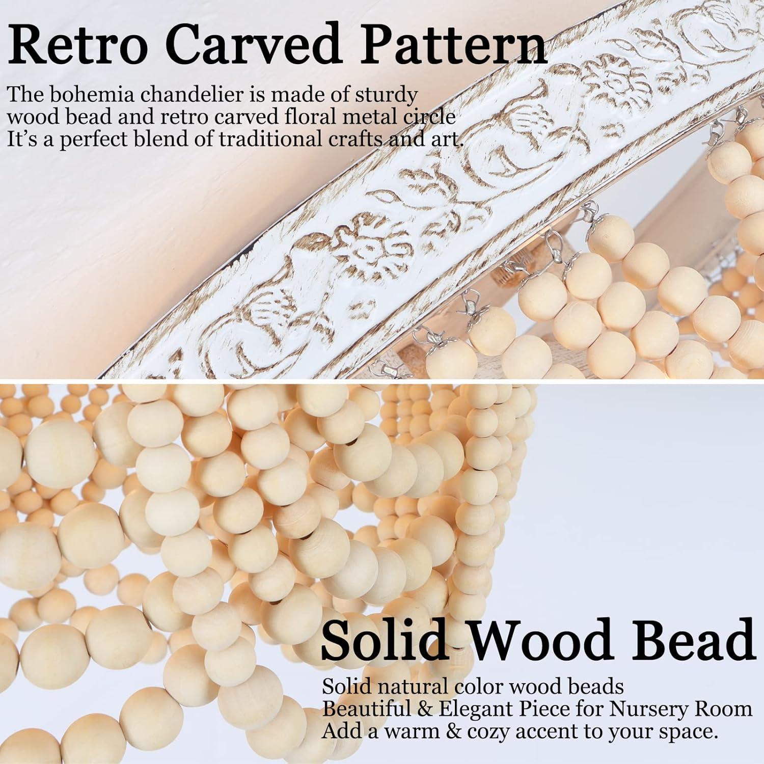 Luz de Techo Capslpad de Perlas de Madera 3 Luces 32.5 cm