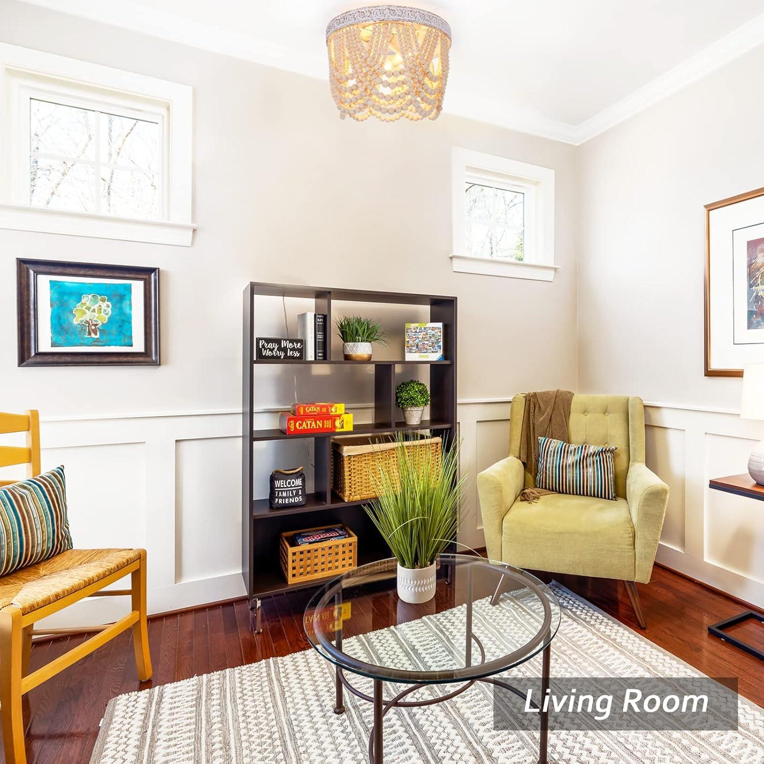 Luz de Techo Capslpad de Perlas de Madera 3 Luces 32.5 cm