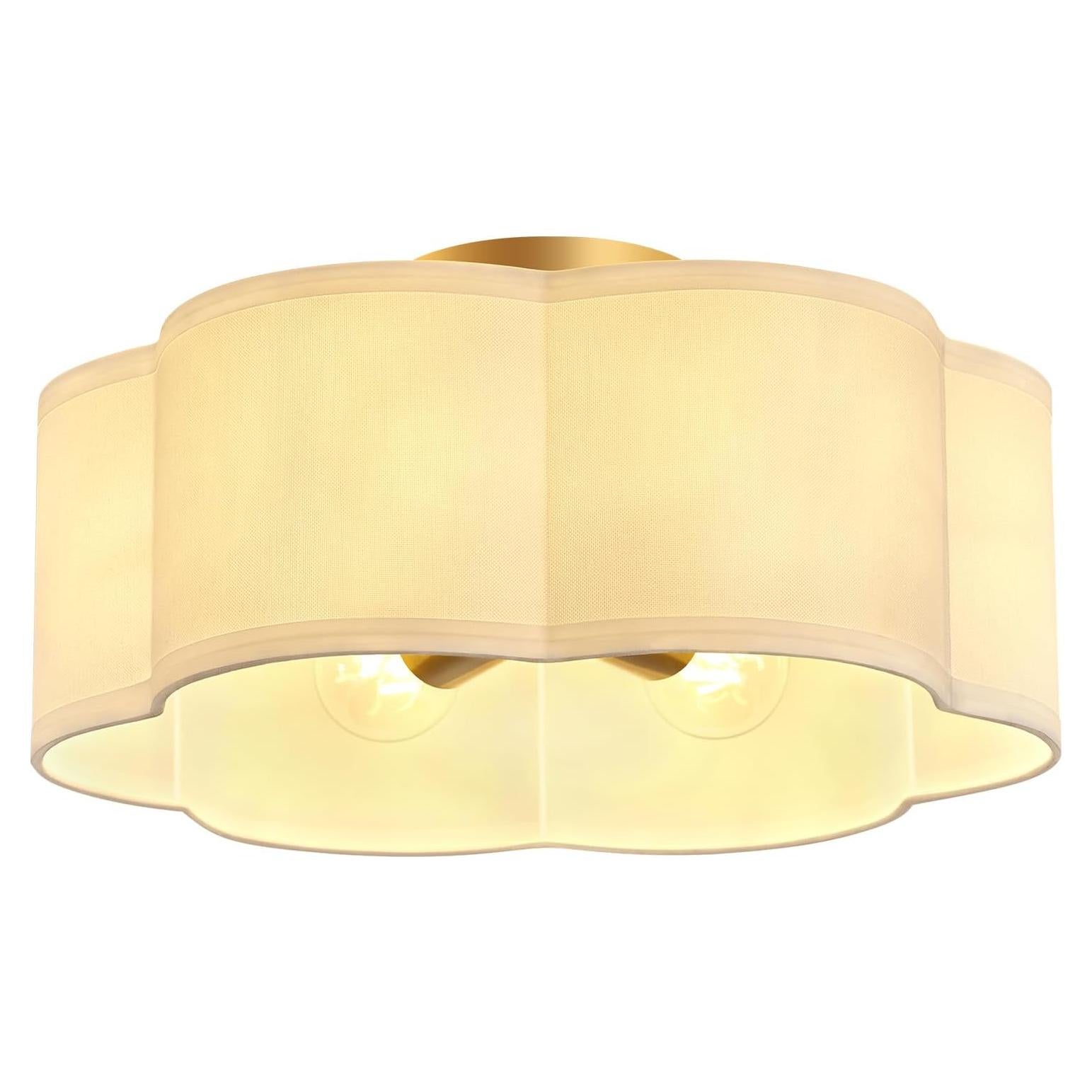 Luz de Techo Semi Flush OFLNLL 6 Luces Oro Tela Blanca