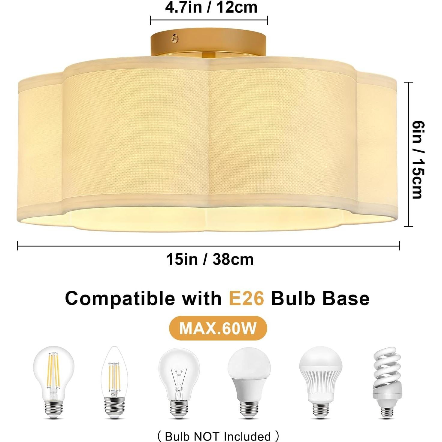 Luz de Techo Semi Flush OFLNLL 6 Luces Oro Tela Blanca