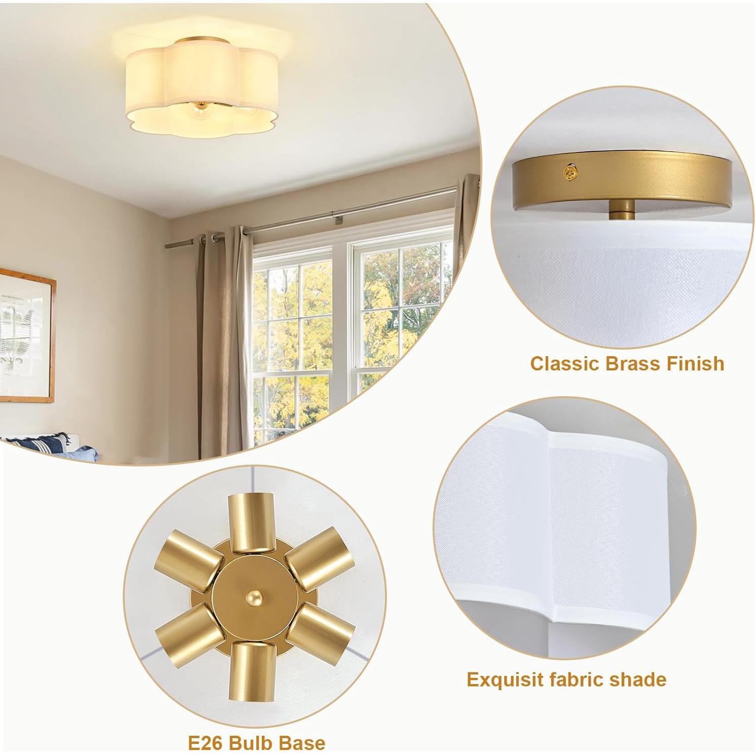 Luz de Techo Semi Flush OFLNLL 6 Luces Oro Tela Blanca