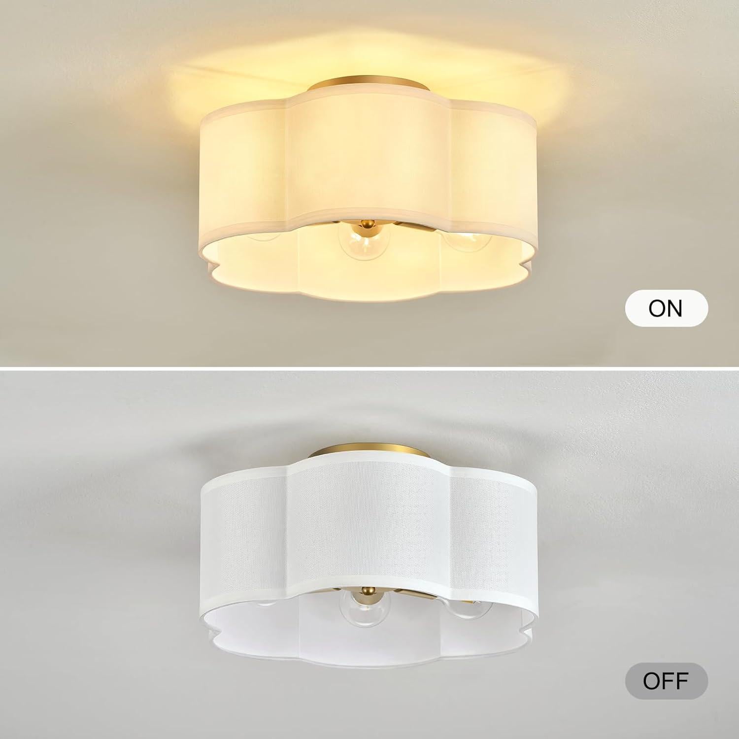 Luz de Techo Semi Flush OFLNLL 6 Luces Oro Tela Blanca