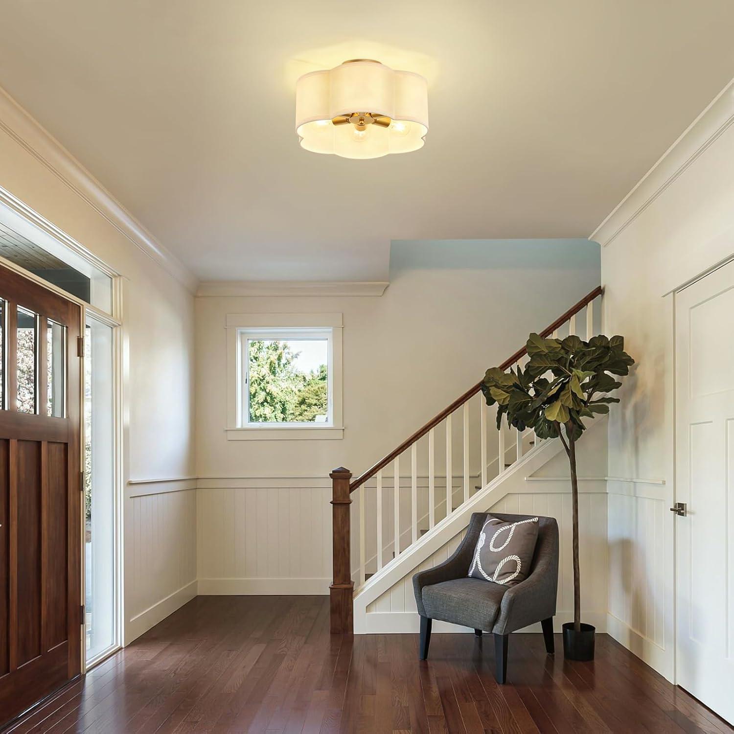 Luz de Techo Semi Flush OFLNLL 6 Luces Oro Tela Blanca