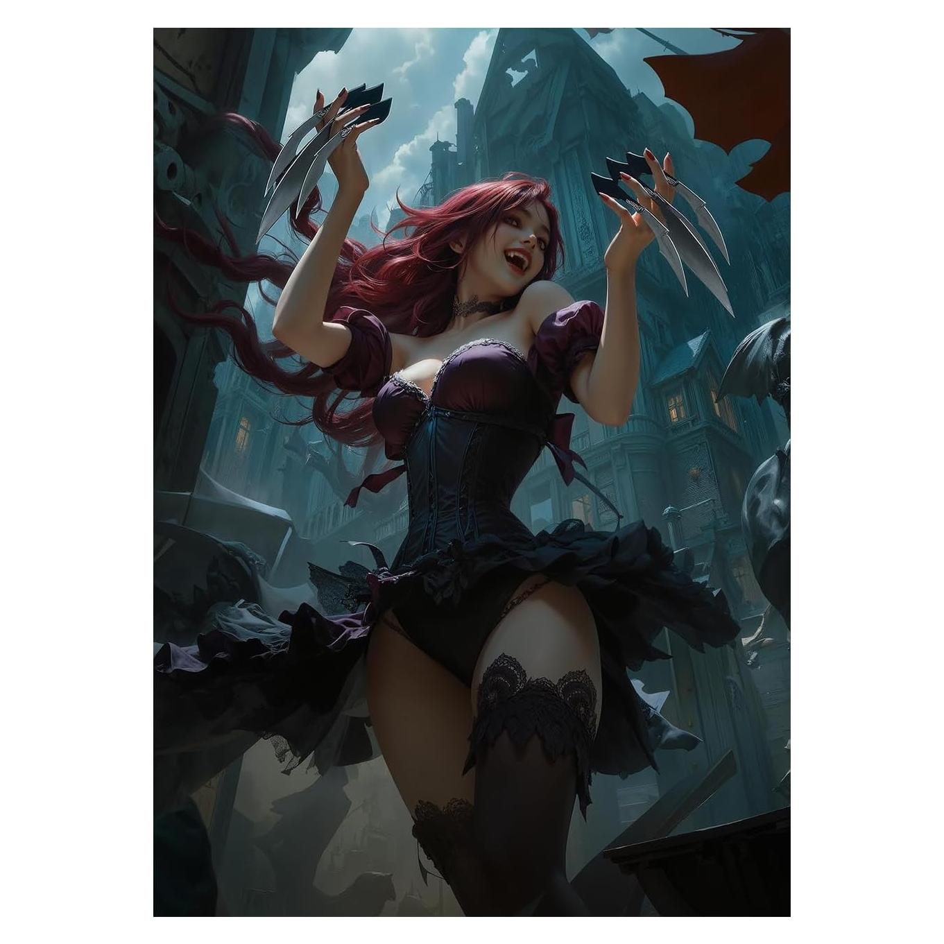 100 MTG Card Sleeves with 100 Inner Sleeve, Textured Back Art Sleeves, Fit Standard Size Cards-Lady with Claws