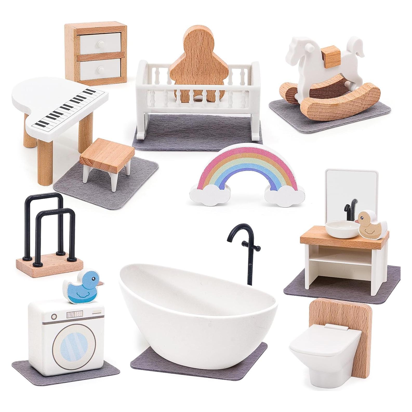 Juego de Muebles de Casa de Muñecas HAPGFS 16 Piezas Madera