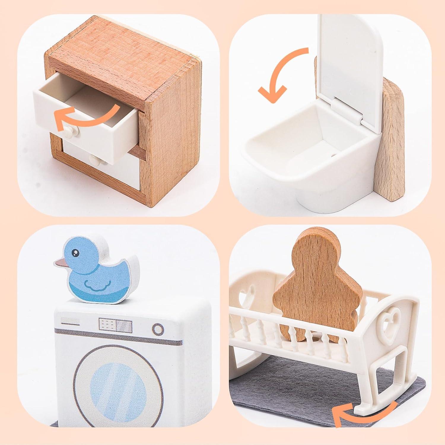 Juego de Muebles de Casa de Muñecas HAPGFS 16 Piezas Madera