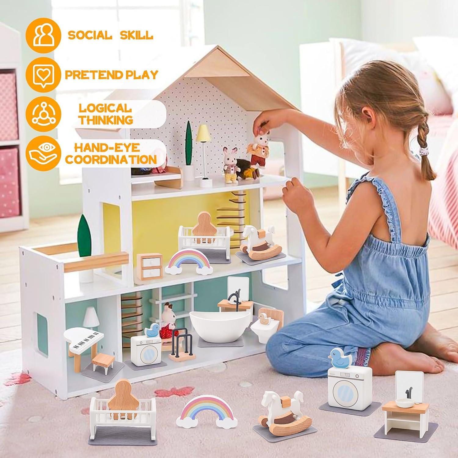 Juego de Muebles de Casa de Muñecas HAPGFS 16 Piezas Madera