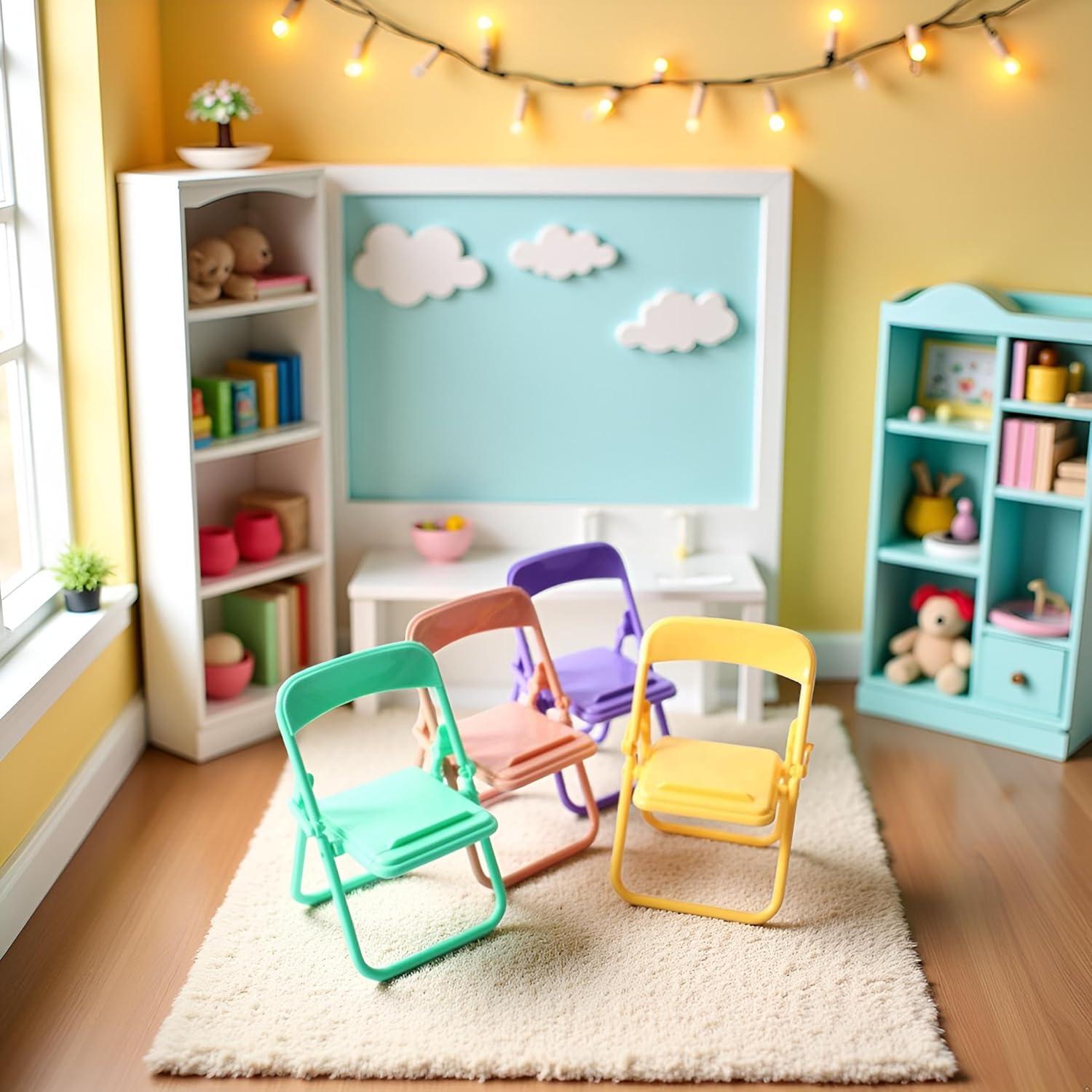 Juego de 5 Sillas Plegables Coloridas Miniatura 1/12 Labriciyon