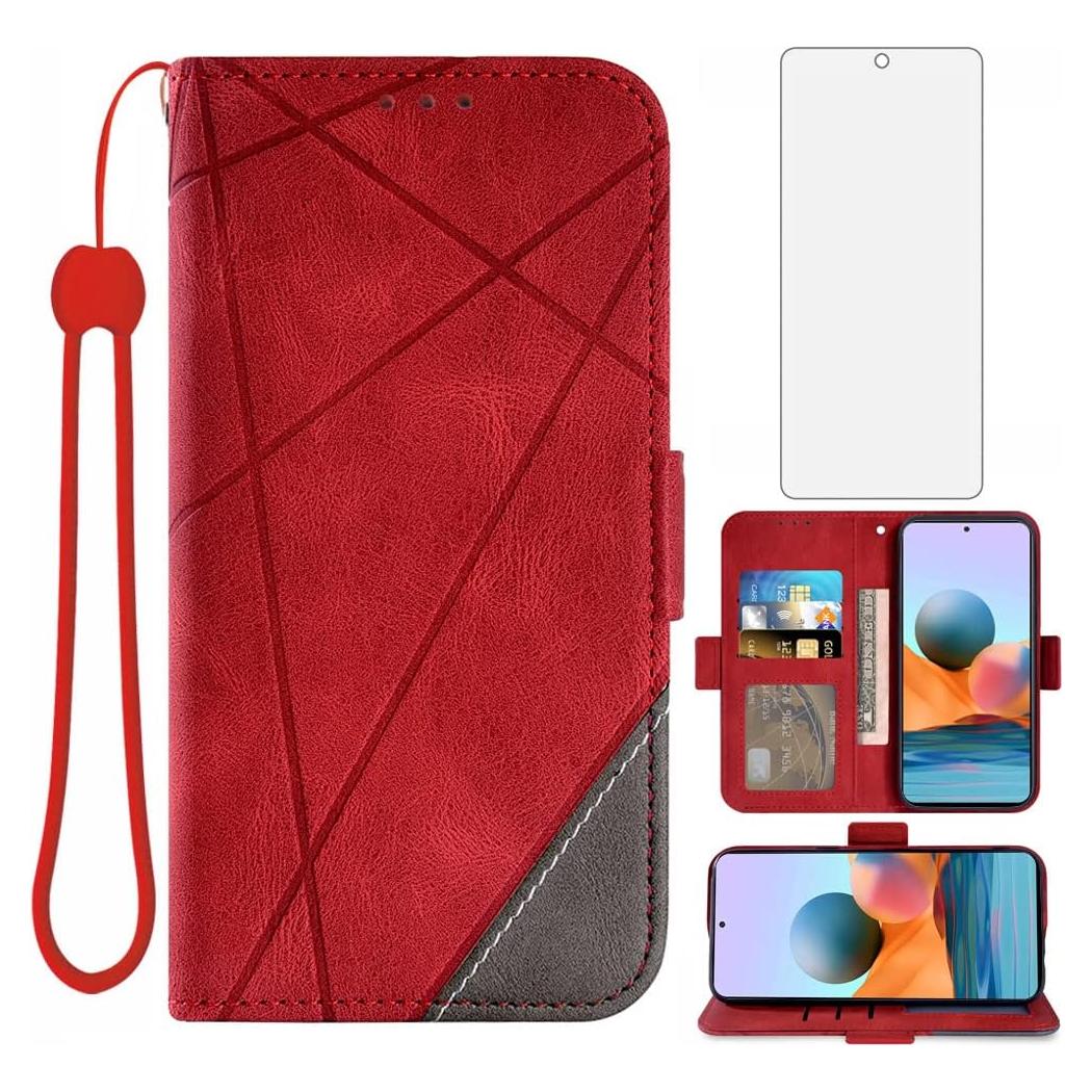 Funda de Cartera Asuwish para Xiaomi Redmi Note 10 Pro Rojo