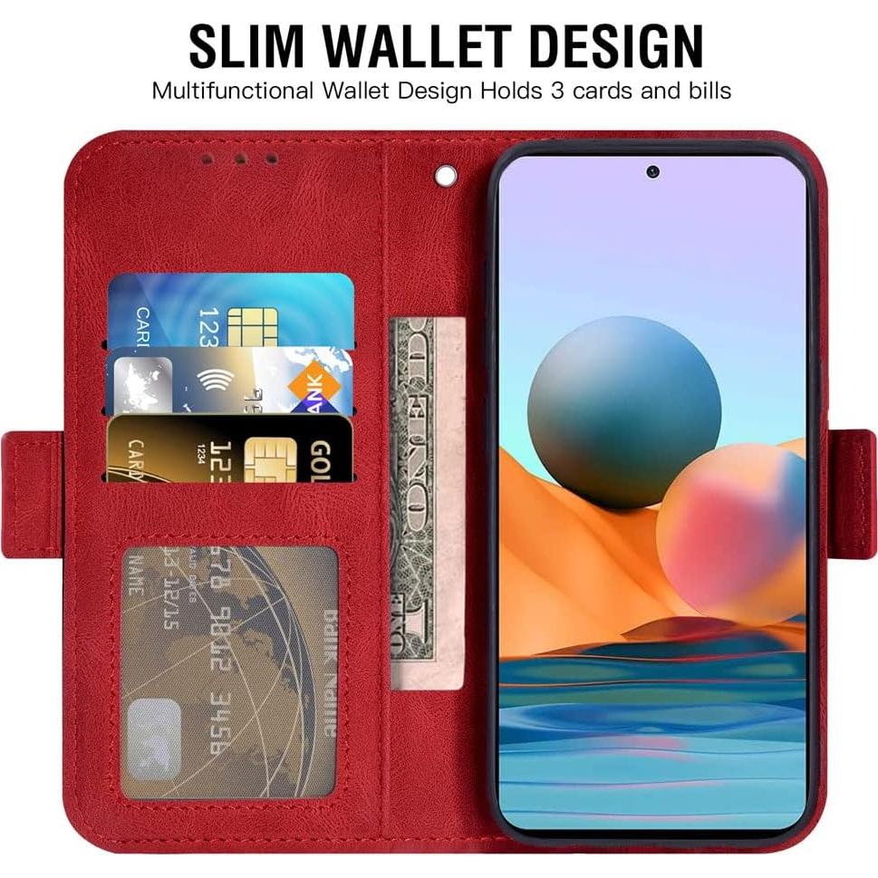 Funda de Cartera Asuwish para Xiaomi Redmi Note 10 Pro Rojo
