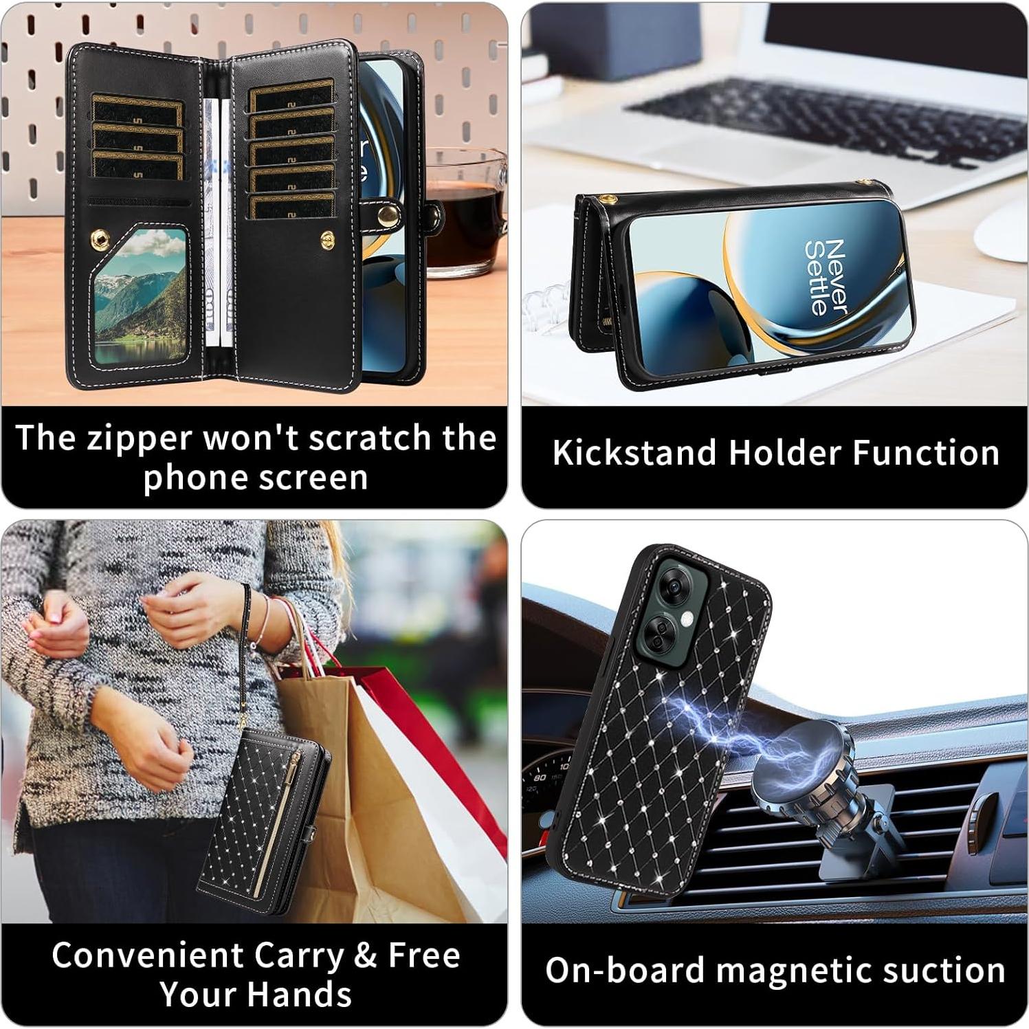 Funda Billetera Asuwish para OnePlus Nord N30/CE 3 Lite Negra