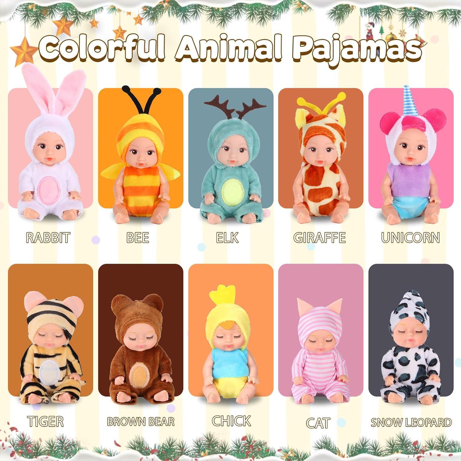 Juego de 10 Mini Muñecas Reborn 10 cm con Ropa de Animales