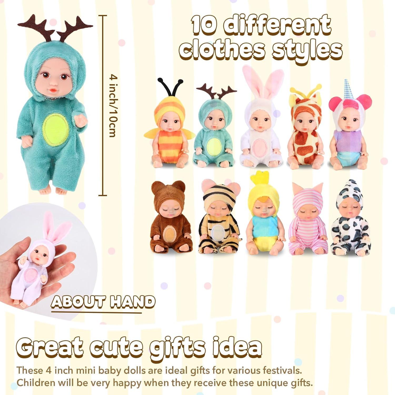 Juego de 10 Mini Muñecas Reborn 10 cm con Ropa de Animales