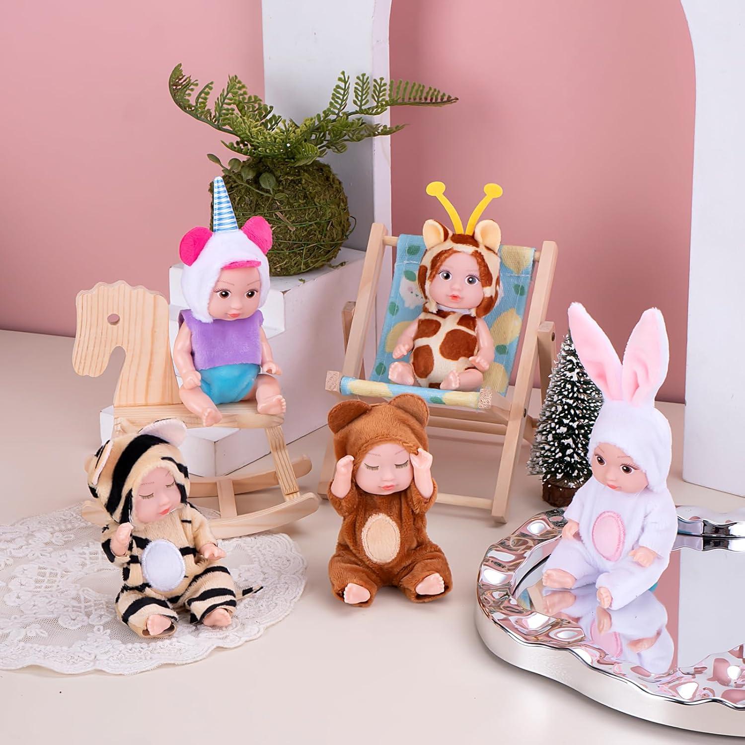 Juego de 10 Mini Muñecas Reborn 10 cm con Ropa de Animales