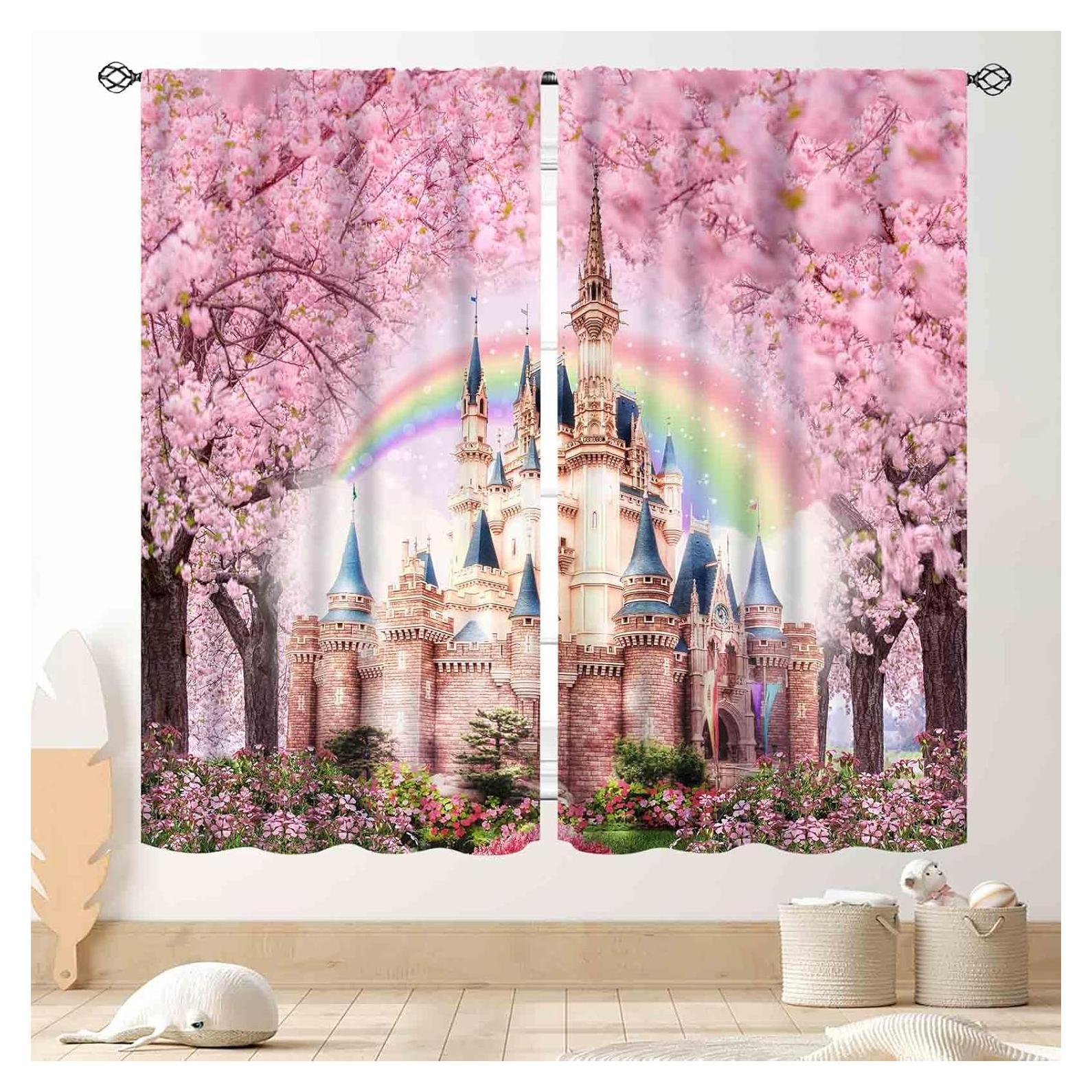 Cortinas de Princesa TKUYO 66x213cm Rosa Opacas para Niñas