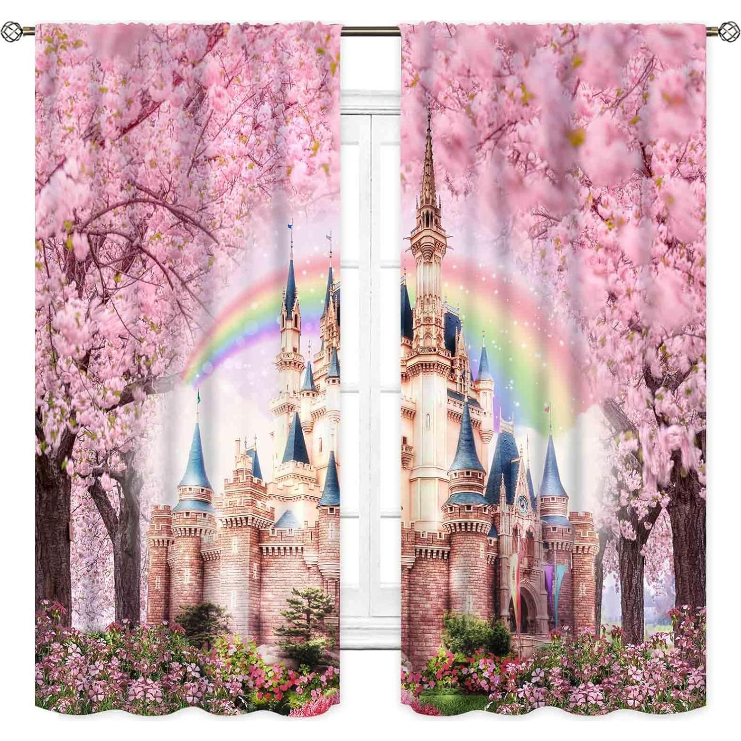 Cortinas de Princesa TKUYO 66x213cm Rosa Opacas para Niñas