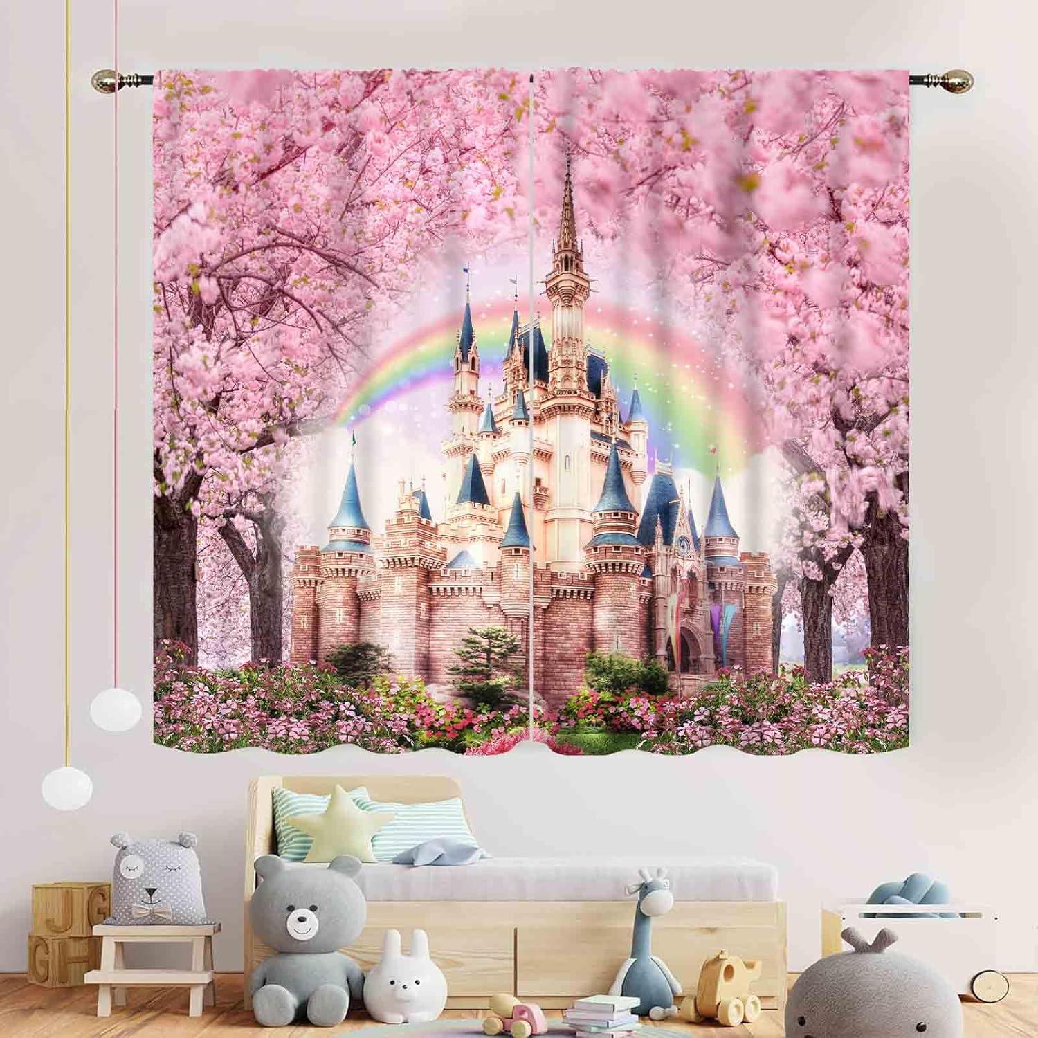 Cortinas de Princesa TKUYO 66x213cm Rosa Opacas para Niñas