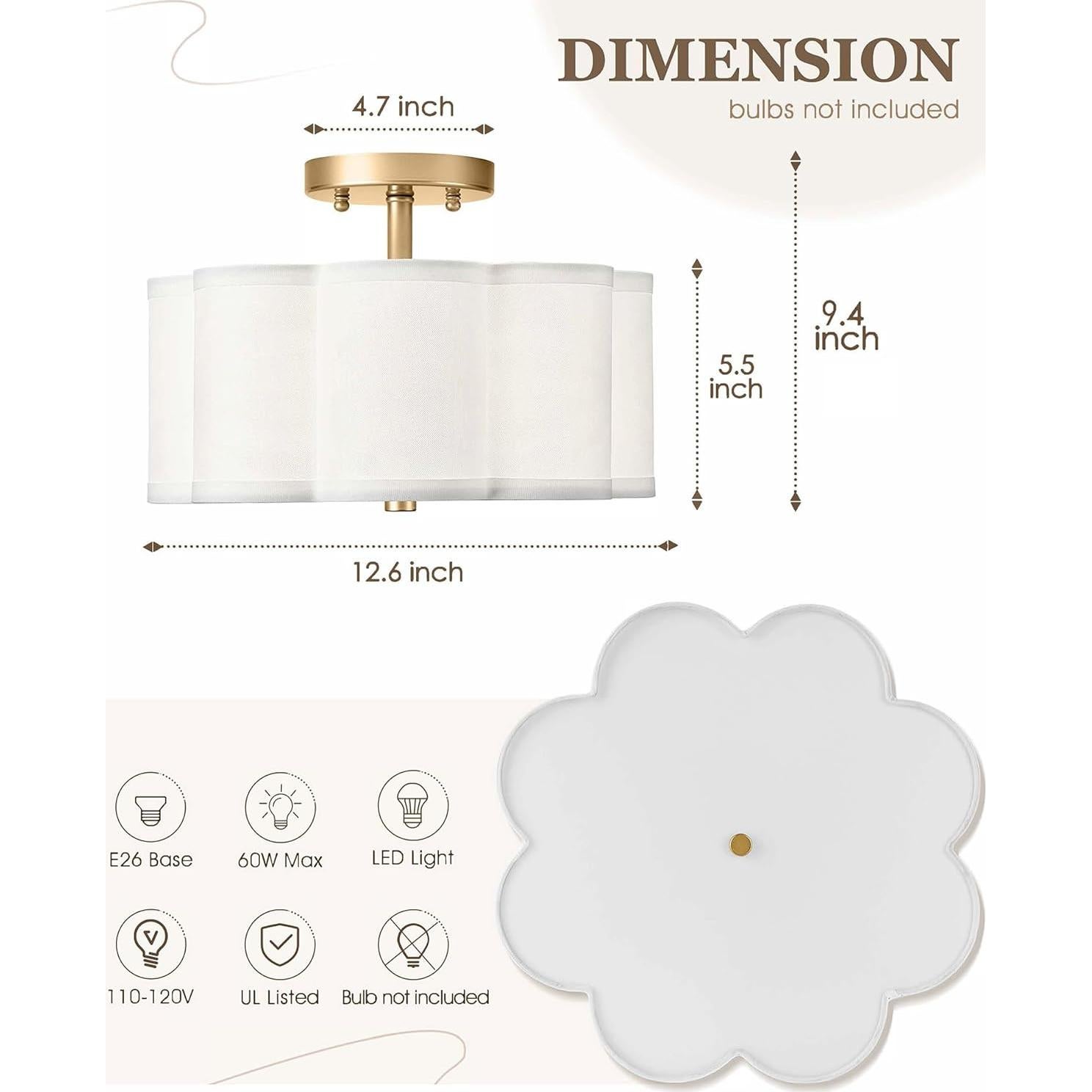 Luz de Techo Semi Flush Dorada Audickic 3-Luz 31.75 cm