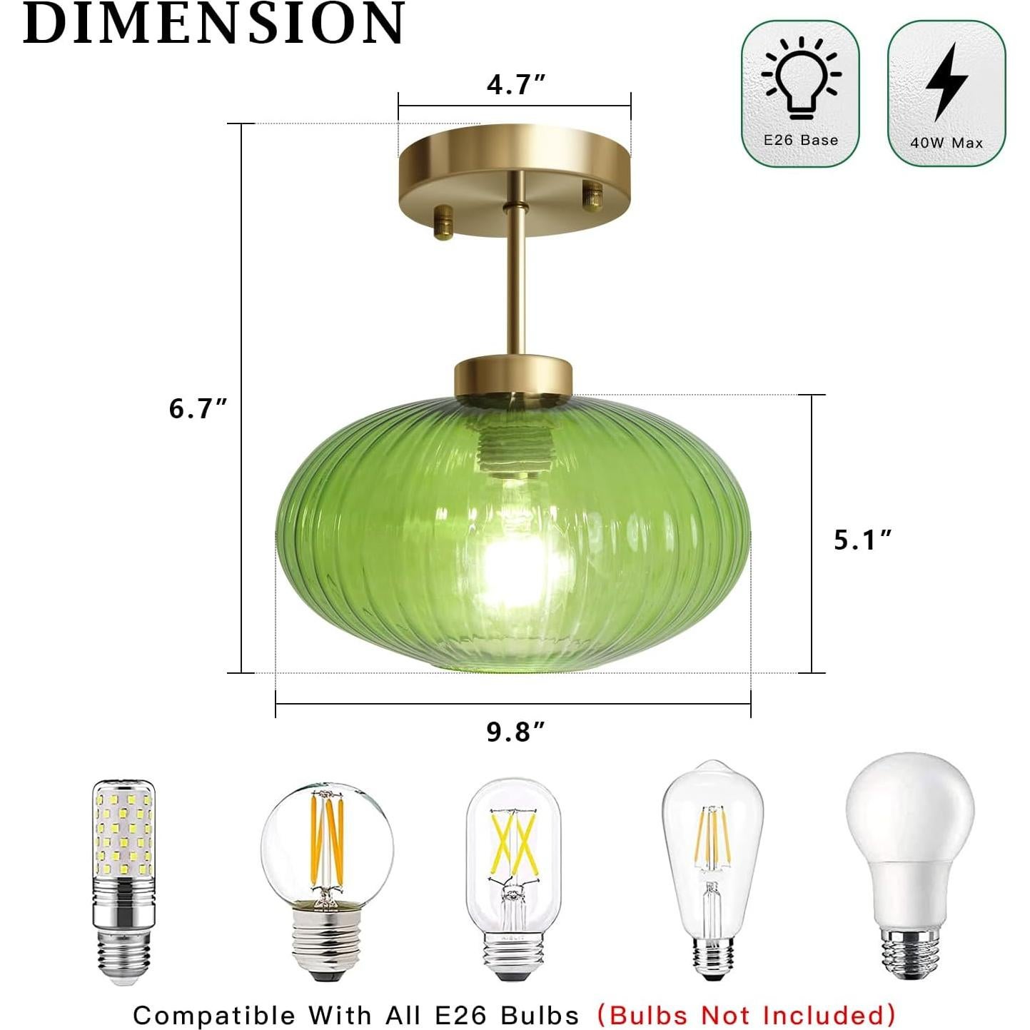 Lámpara de Techo Vintage Blusun 30 cm Vidrio Verde Rayas