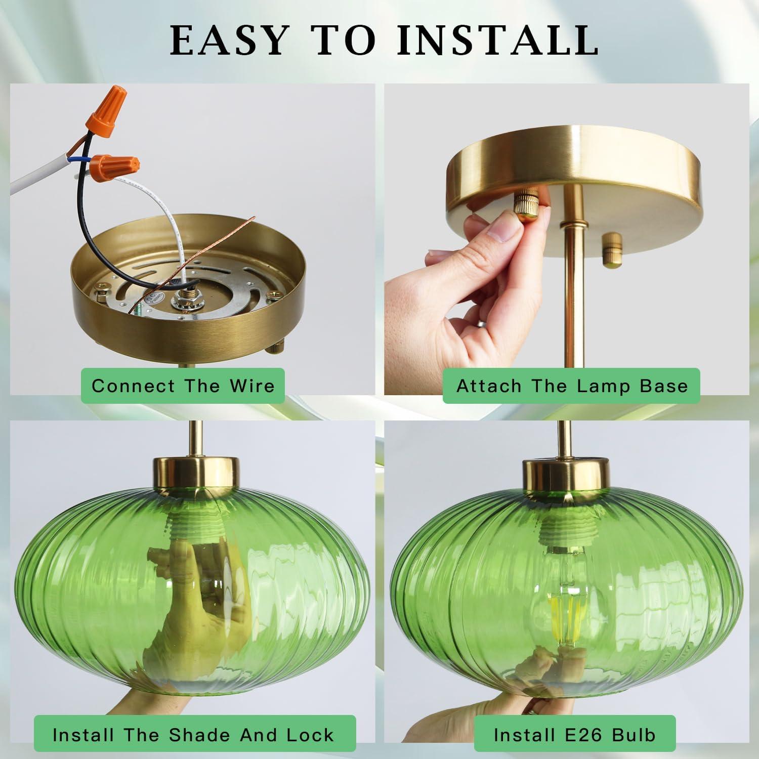 Lámpara de Techo Vintage Blusun 30 cm Vidrio Verde Rayas