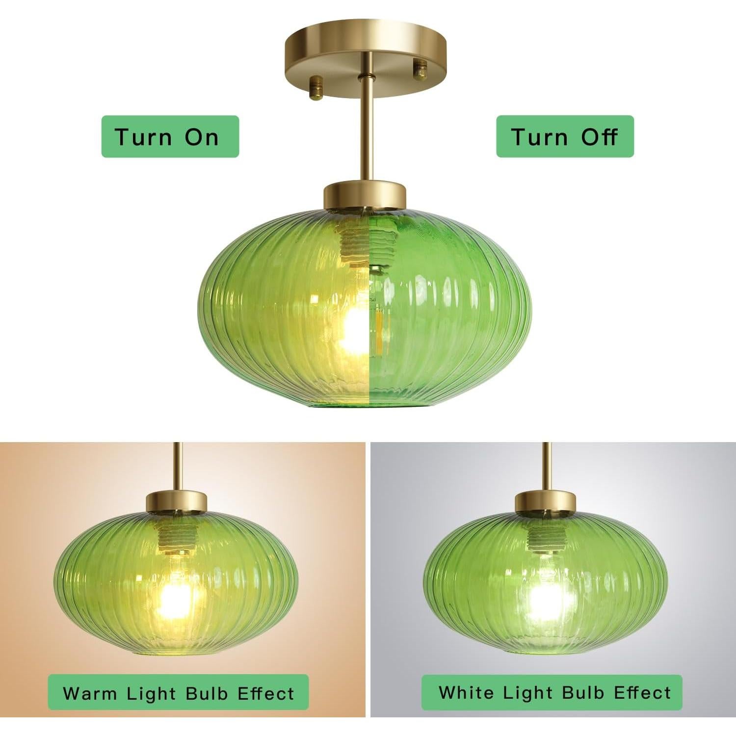 Lámpara de Techo Vintage Blusun 30 cm Vidrio Verde Rayas