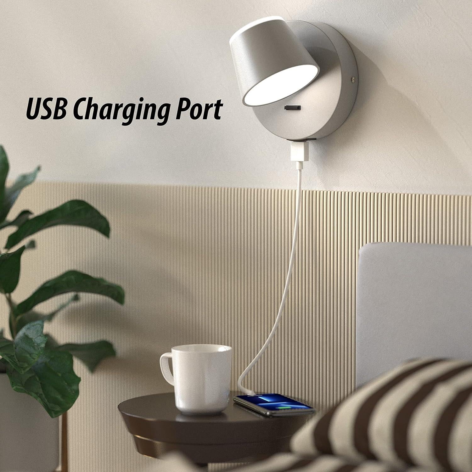 Aplique de pared LED URSOLA Gris con USB y rotación 350°