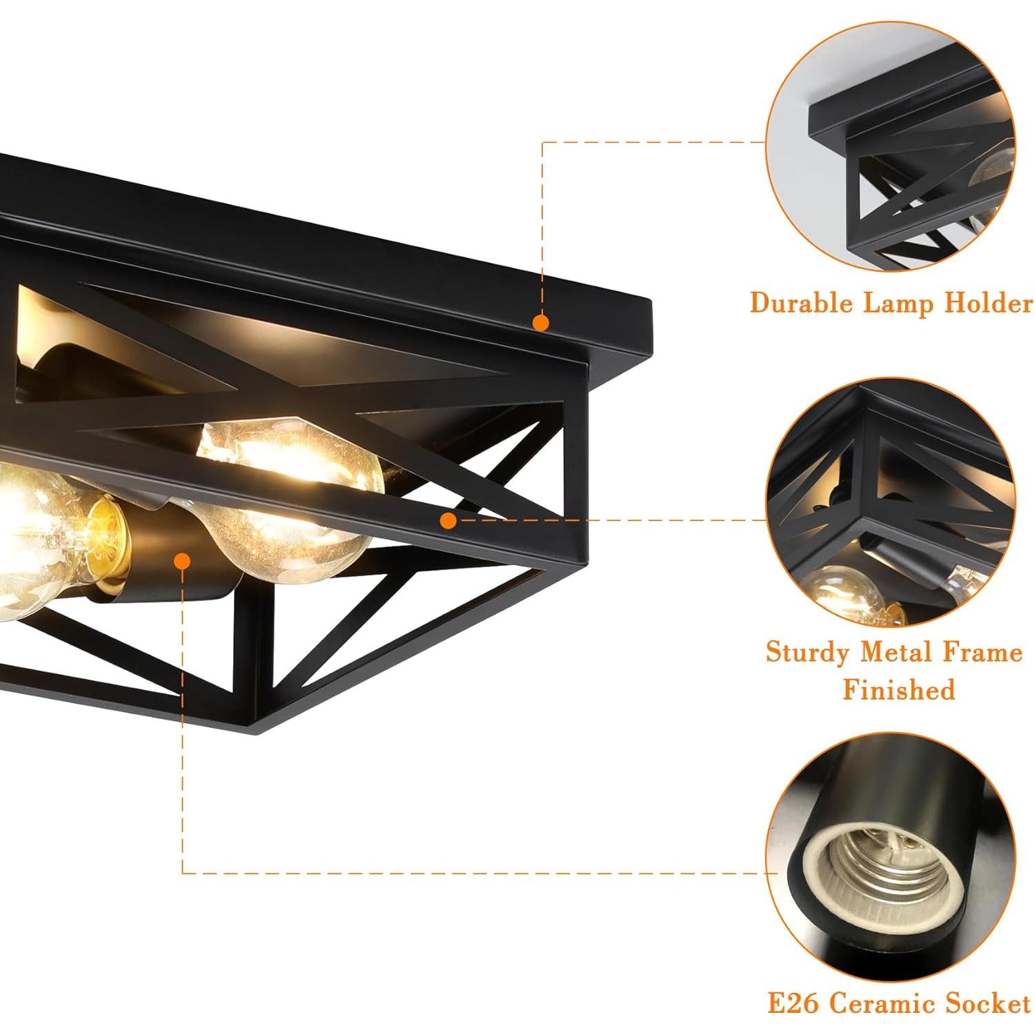 Luz de Techo Montada en Superficie DIKAIDA 2 Luces Negro