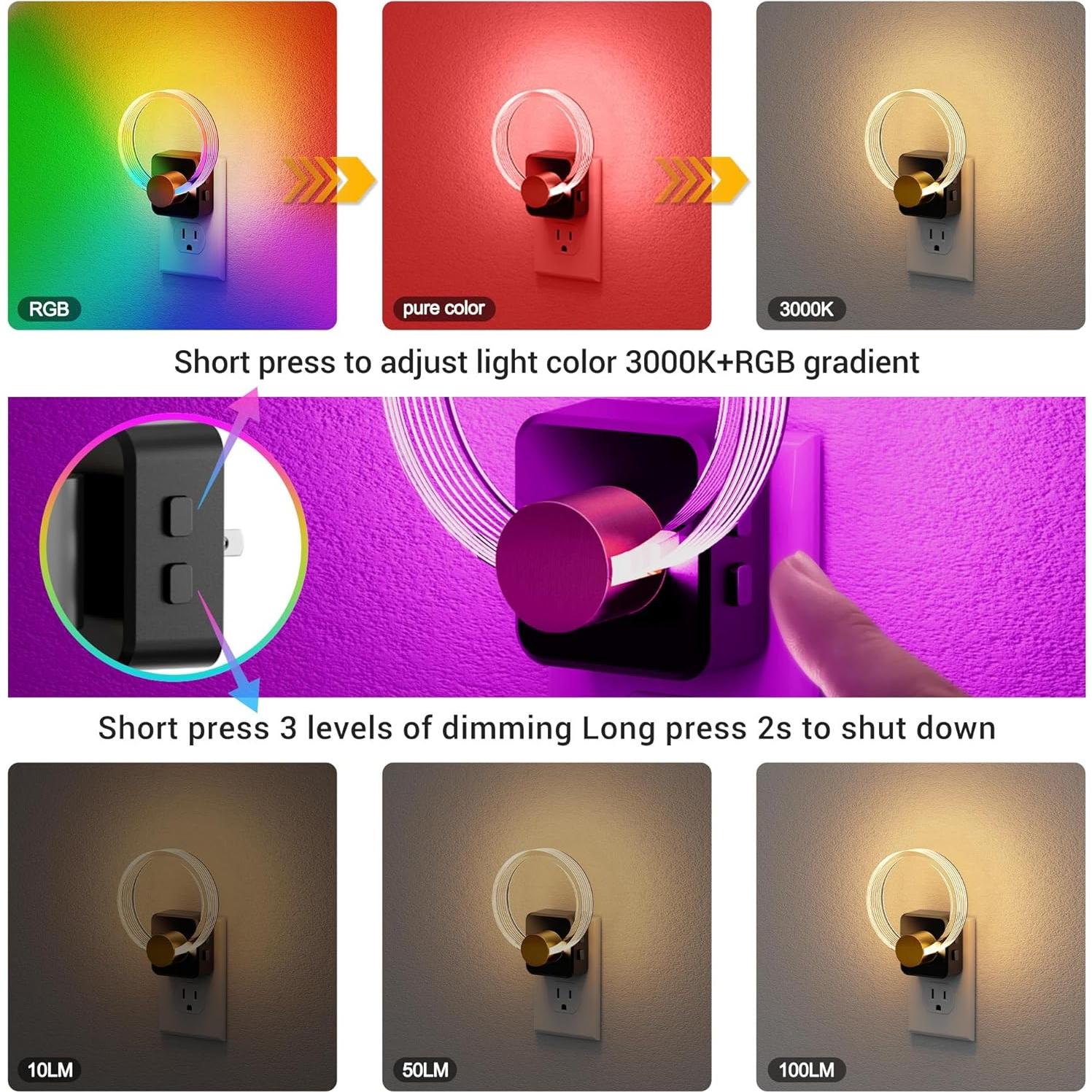 Luz Nocturna RGB JandCase con Sensor de Luz y Brillo Ajustable