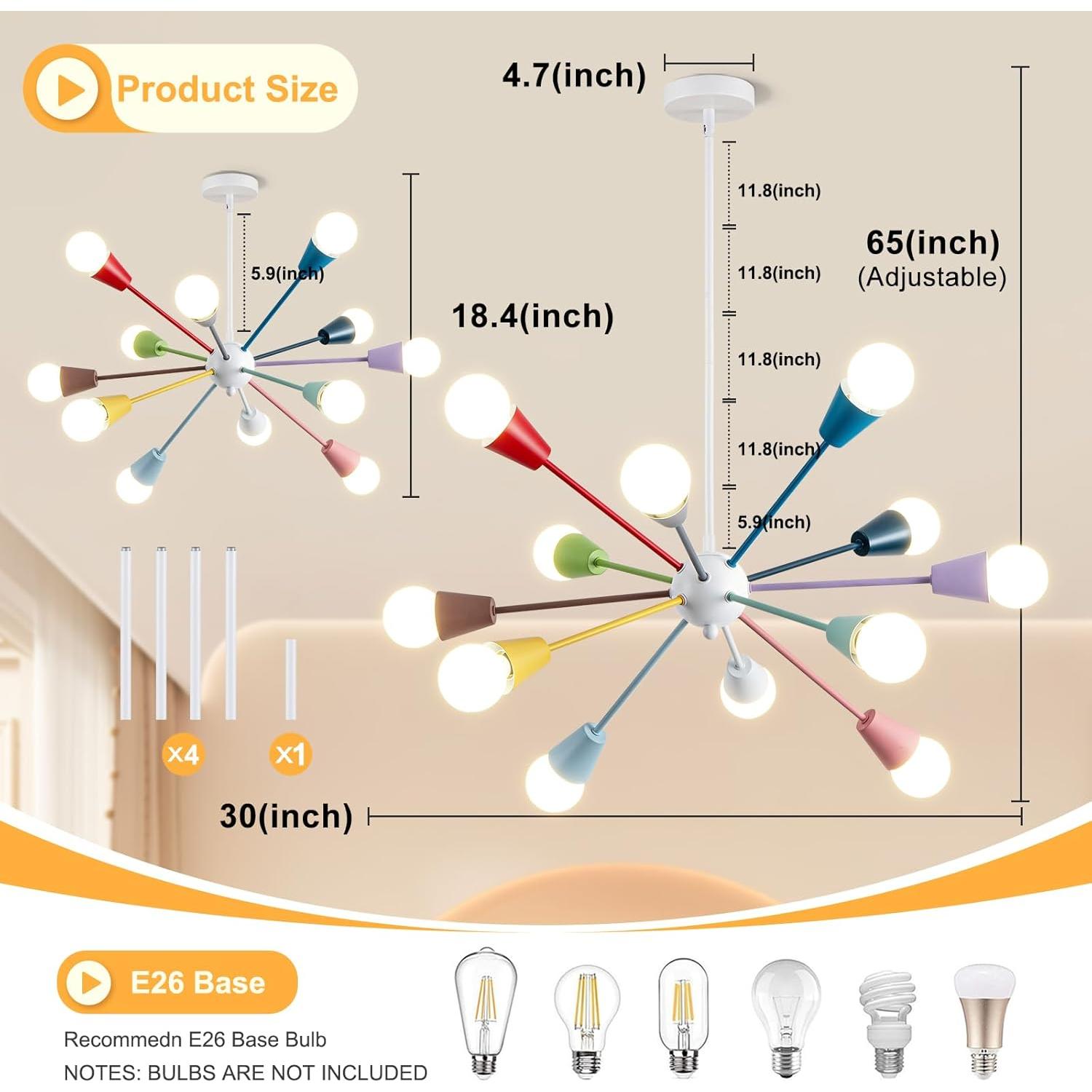 Candelabro Sputnik Aleslsop 12 Luces Colorido Ajustable E26